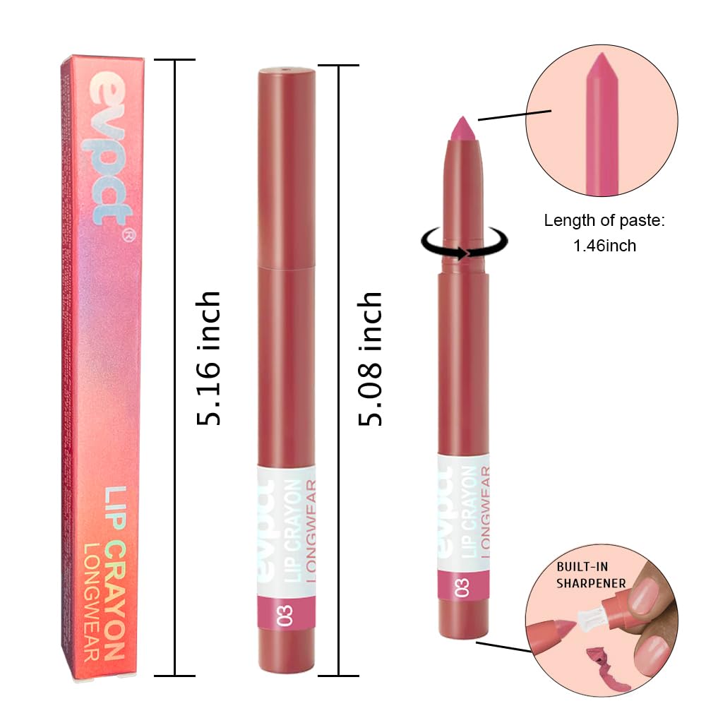 BINGBRUSH Lip Crayons Matte Long Lasting Lipstick Pack Set,Moisture Smooth Lipliner With Built-in Sharpener Ultimate Lip Crayon for Makeup- Waterproof Velvet Lipgloss Lip Stain (03#Purple Beige)