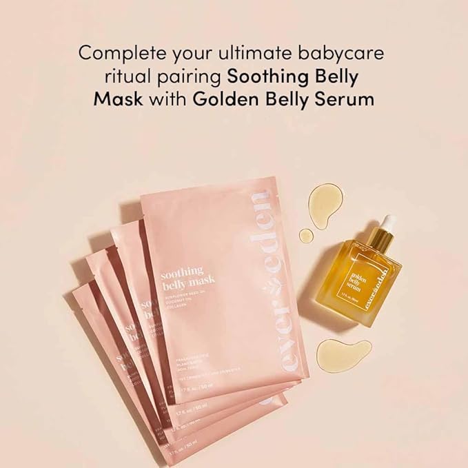 Evereden Soothing Belly Mask - 4 Belly Masks for Pregnant Women 2nd & 3rd Trimester - Hydrating, Nourishing, & Soothing Pregnancy Skin Care Belly Masks - Clean & Vegan Pregnancy & Maternity Products