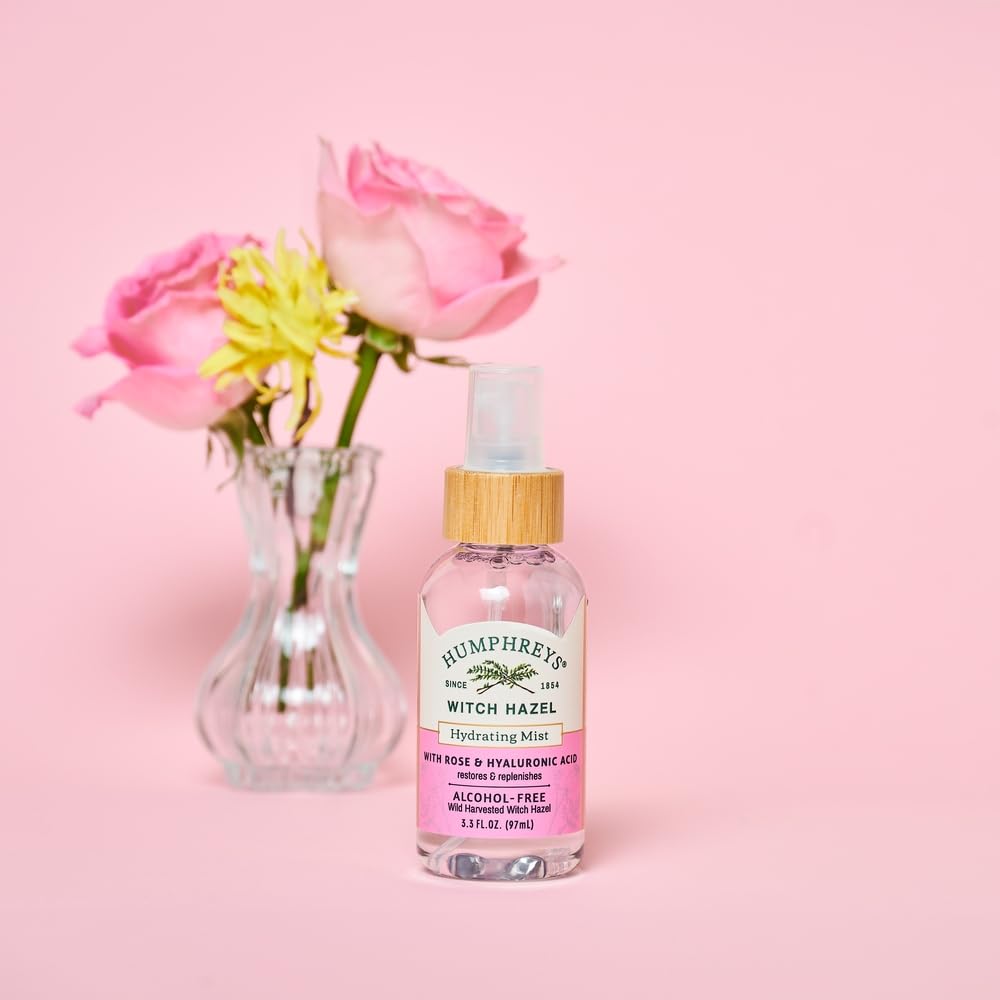 Humphreys Witch Hazel Hydrating Toner Mist Spray | Balancing & Hydrating Facial Toner | Alcohol-Free | Wild Harvested Witch Hazel | Soothing Rose Water | 3.3 Fl Oz Travel Size | Vegan & Cruelty-Free