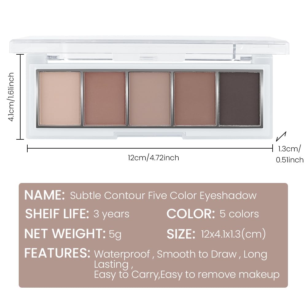Neutral Nude Brown Eyeshadow Palette, 5 Matte Shades from Cream to Charcoal, Smooth Blendable Texture, Everyday to Smoky Glam Eye Makeup, Travel-Friendly Compact for Daily Looks 06#