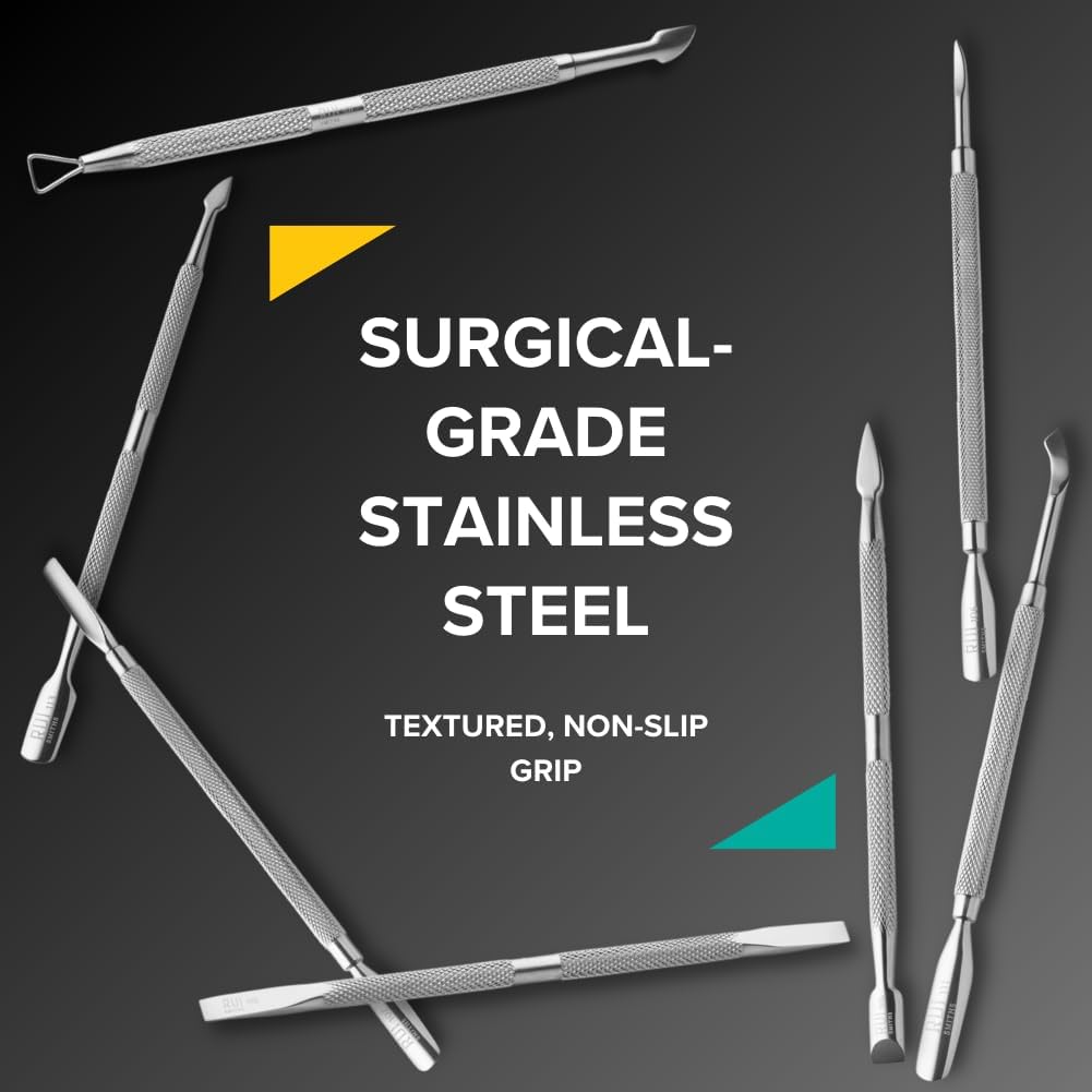 Rui Smiths Pro Cuticle Pusher with 2 Ends - Stainless Steel Manicure Tool - Style 113