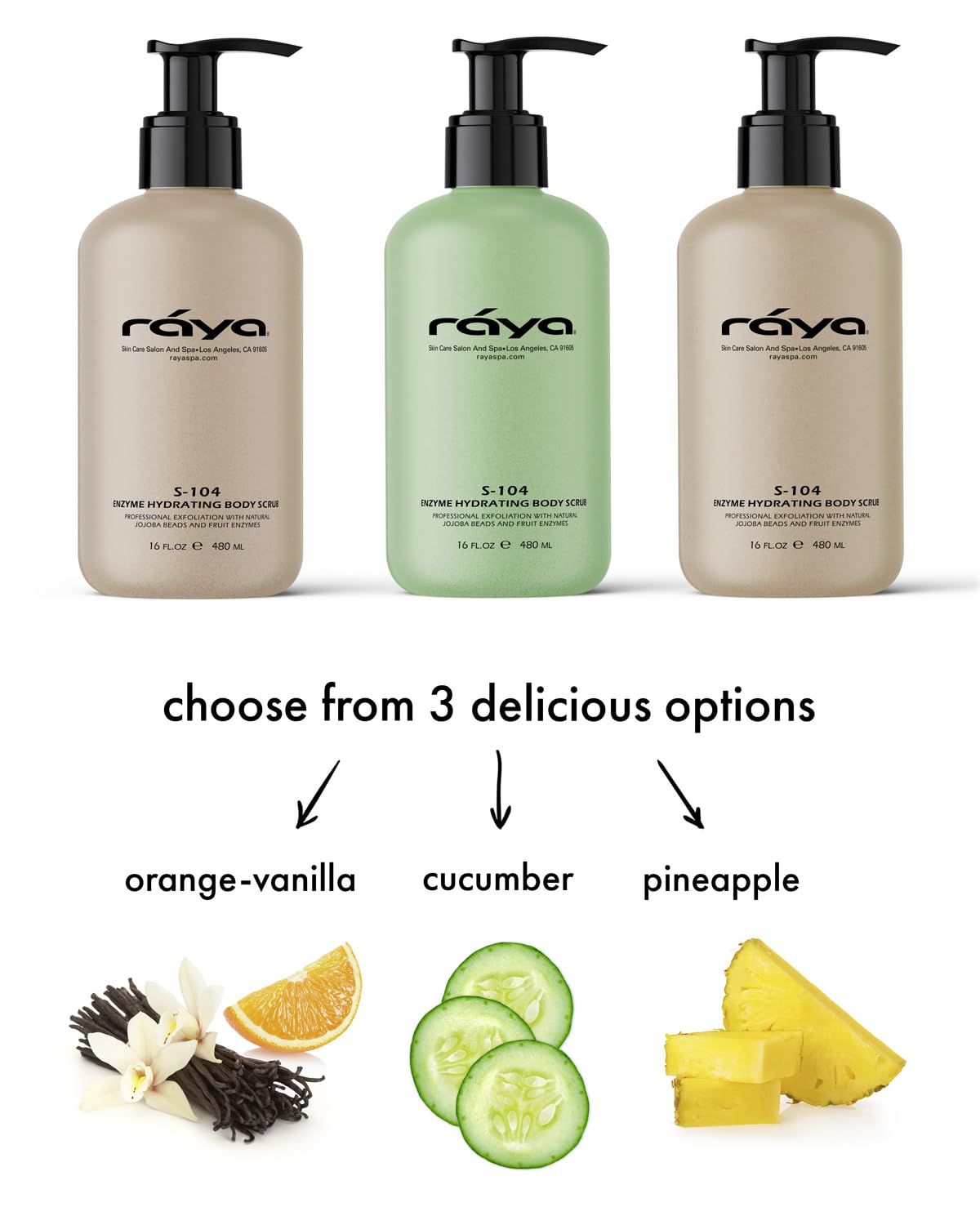 RAYA Enzyme Hydrating Body Scrub 16 oz Pineapple Scent (S-104) | Gentle and Exfoliating Body Scrub | Made with Seaweed, Jojoba Beads, and Fruit Enzymes