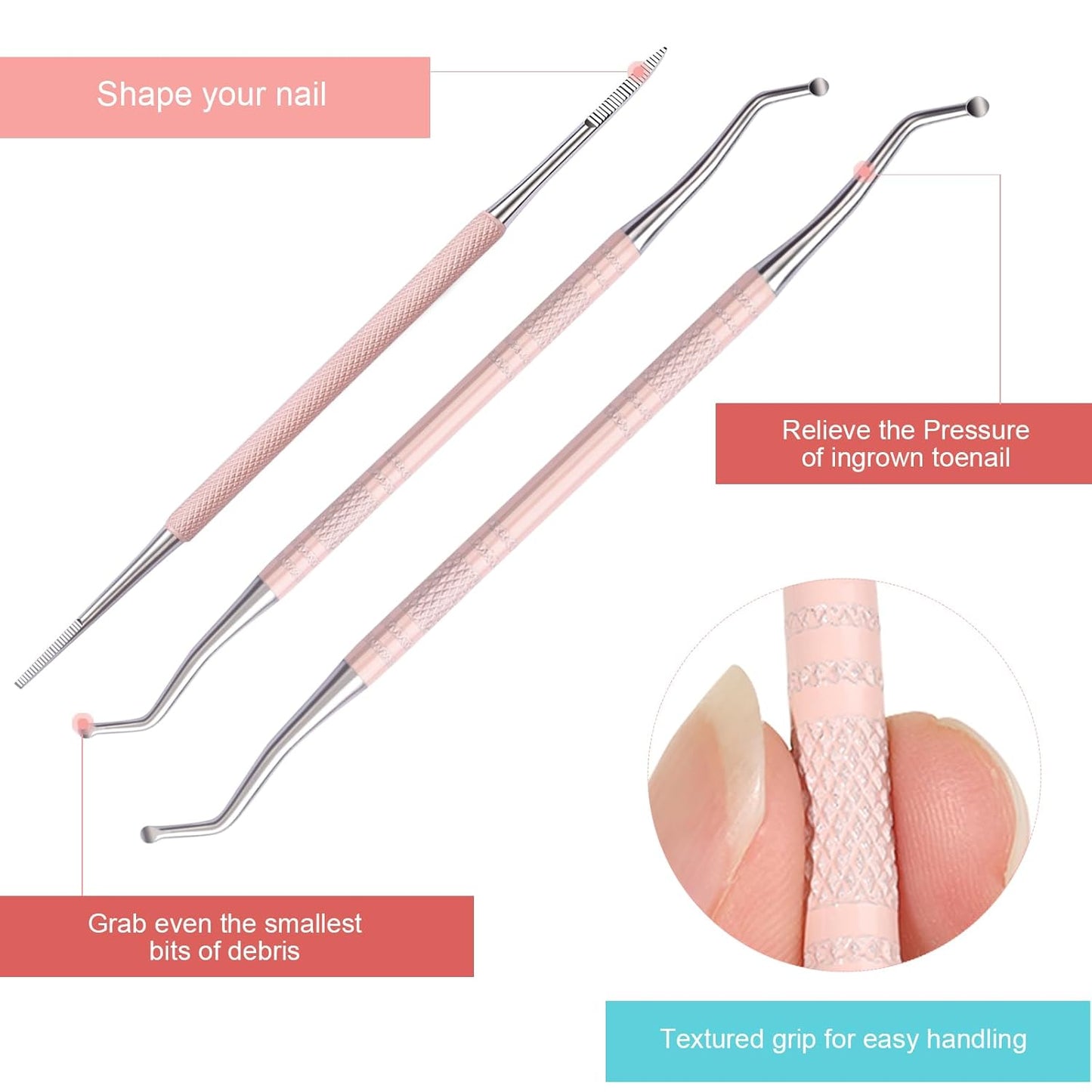 Teenitor Pedicure Tools for Feet, Toenail File and Lifters, Ingrown Toenail Removal Kit Pain Relief (Pink)