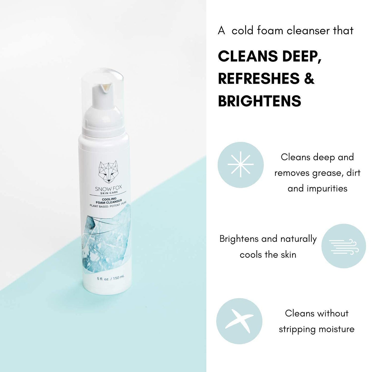 Snow Fox Cooling Foam Cleanser with Organic Aloe Vera Juice, 150 ml