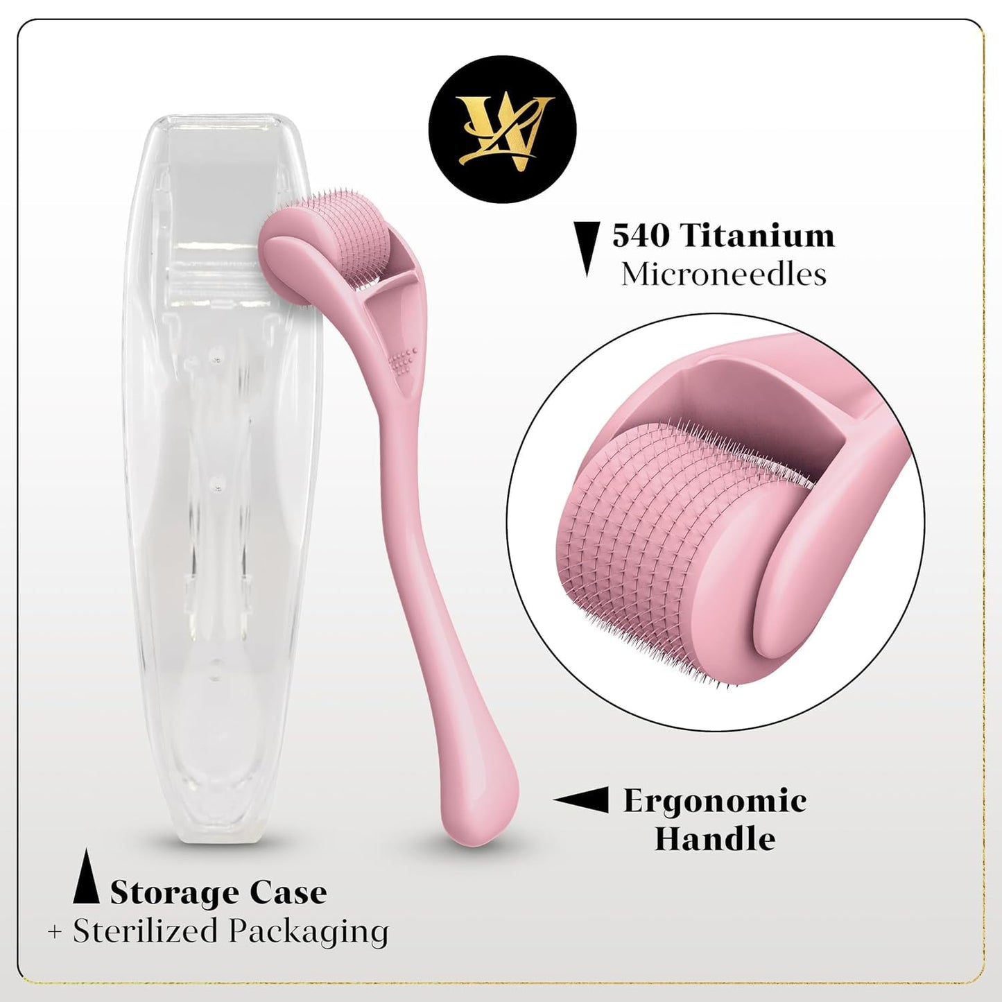 Derma Roller for Skin, Hair & Beard – Women and Men Titanium Microneedling Roller for Face & Scalp, Safe & Easy to Use - Pink