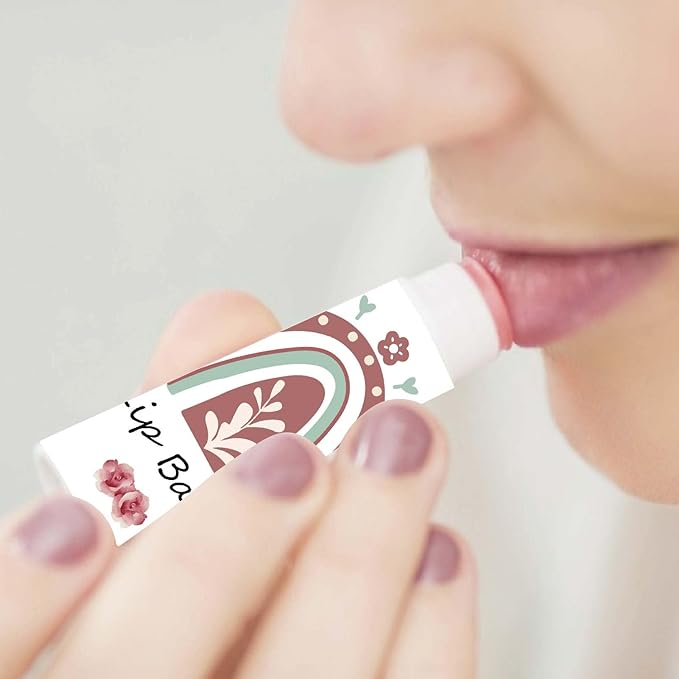 CRASPIRE 80Pcs 8 Styles Lip Balm Sticker Rainbow Self-Adhesive Homemade Lip Balm Labels Vintage Square DIY Label Stickers for Lip Balm Containers Cosmetics Lipsticks