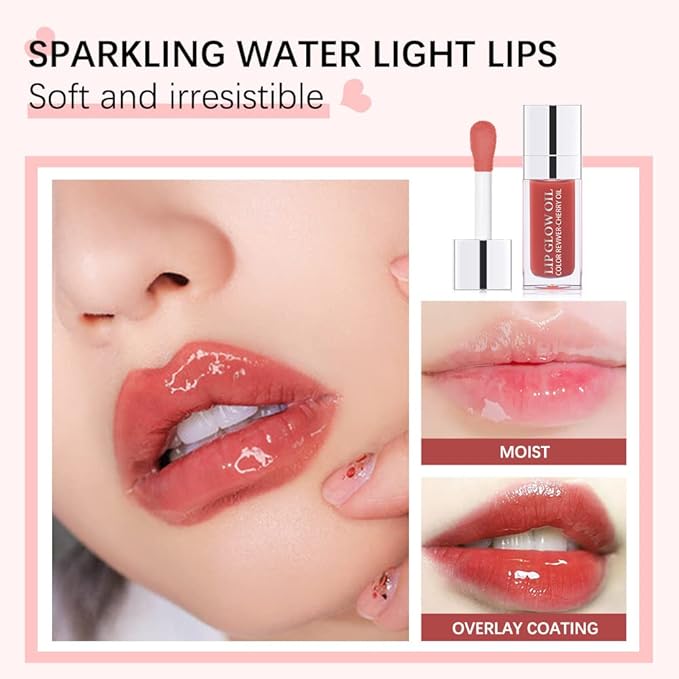 Plumping Lip Oil - Hydrating Lip Oil Plumping Lip Gloss, Crystal Jelly Moisturizing Lip Oil/Polished Lip Oil Lines/Tint Moisturizing Transparent Lip Balm Care Stick (Rosewood)