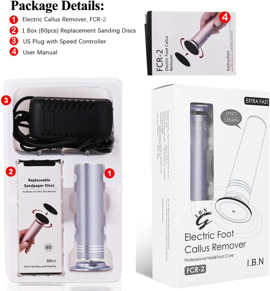 Upgraded Electric Callus Remover for Feet 1200rpm, Adjustable Speed Professional Electric Foot Sander Foot Filer Women Men Pedicure Tools for Feet Callus Remover, FCR-2 Gray