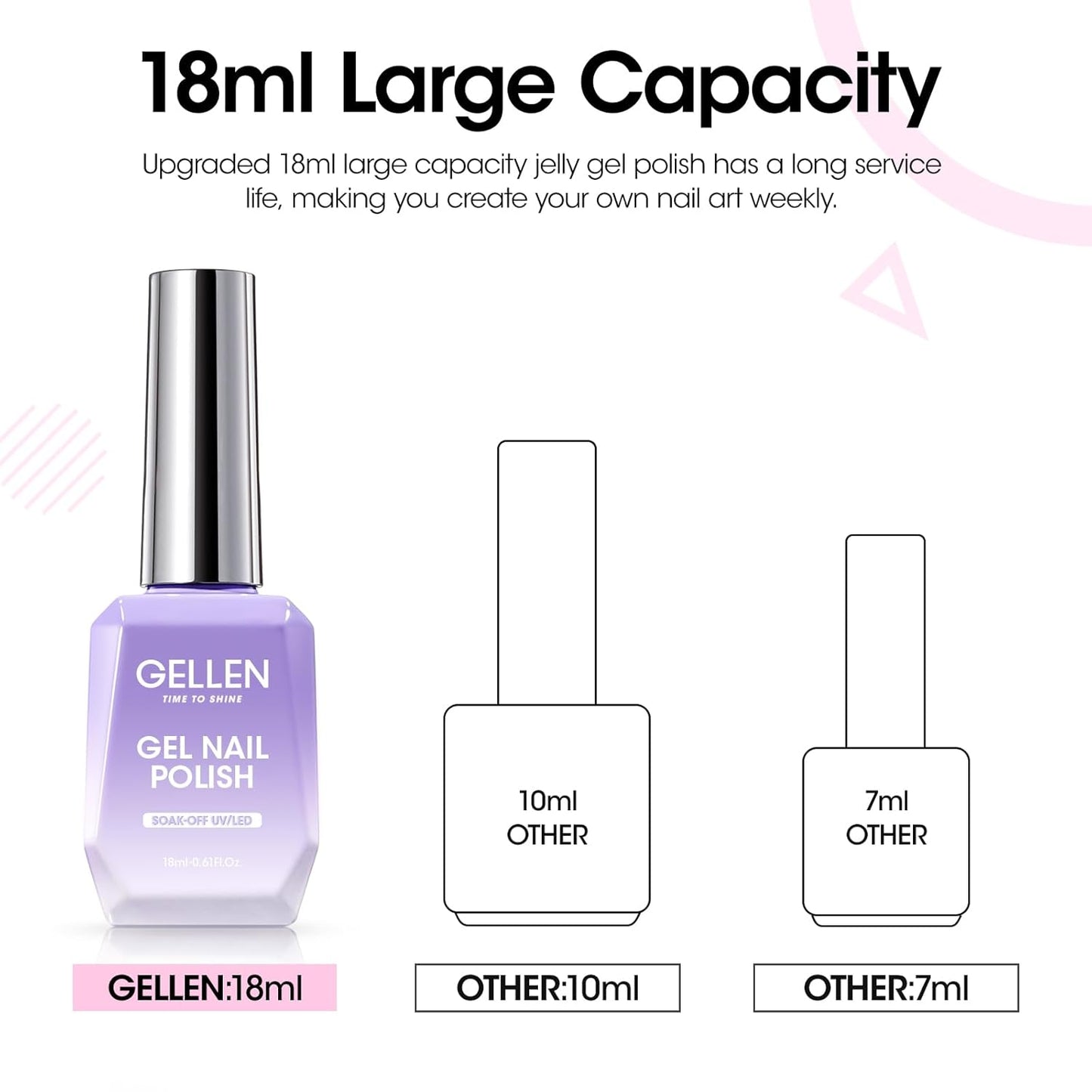 Gellen Pink Gel Nail Polish, 18ML 1Pc Pink Purple Gel Polish Soak off UV LED Nail Lamp Pink Nail Polish for Spring Summer Salon DIY Nail Art Manicure at Home Holiday Gift for Women, 0.61 Fl Oz