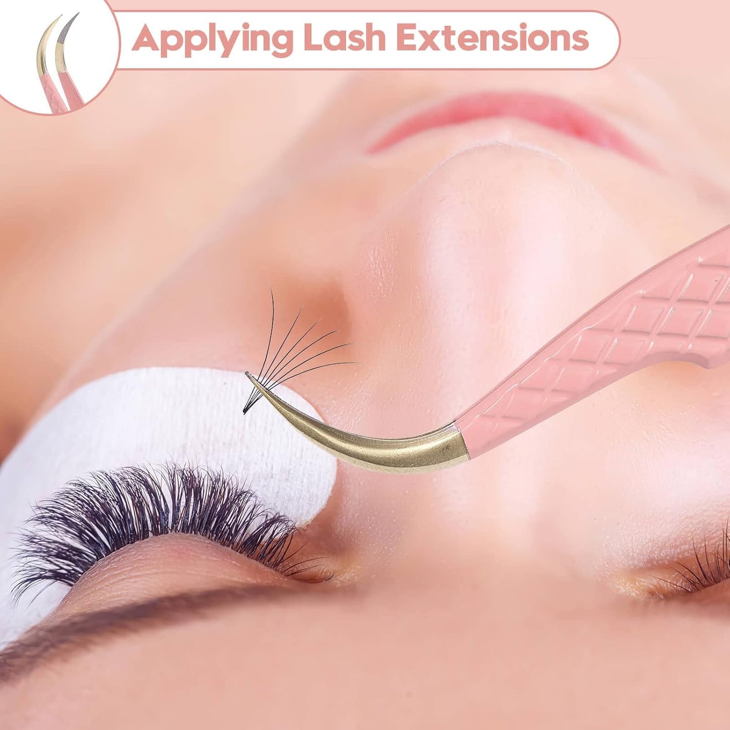 Ms.Queen Eyelash Extension Tweezers, Fiber Tip Grip Curved Lash Tweezers for Volume lashes Extensions