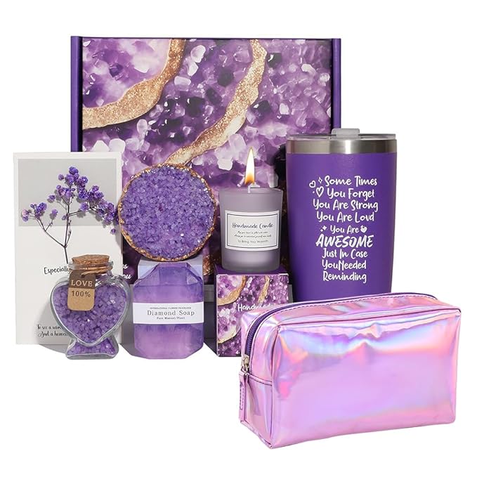 Birthday Gifts for Women,Relaxing Spa Gift Basket Set, Unique Gifts for Her,Friends,Mom,Sister,Coworker,Wife,Girlfriend, Happy Birthday Gift Ideas,Mothers Day,Christmas Gifts for Women (PURPLE)