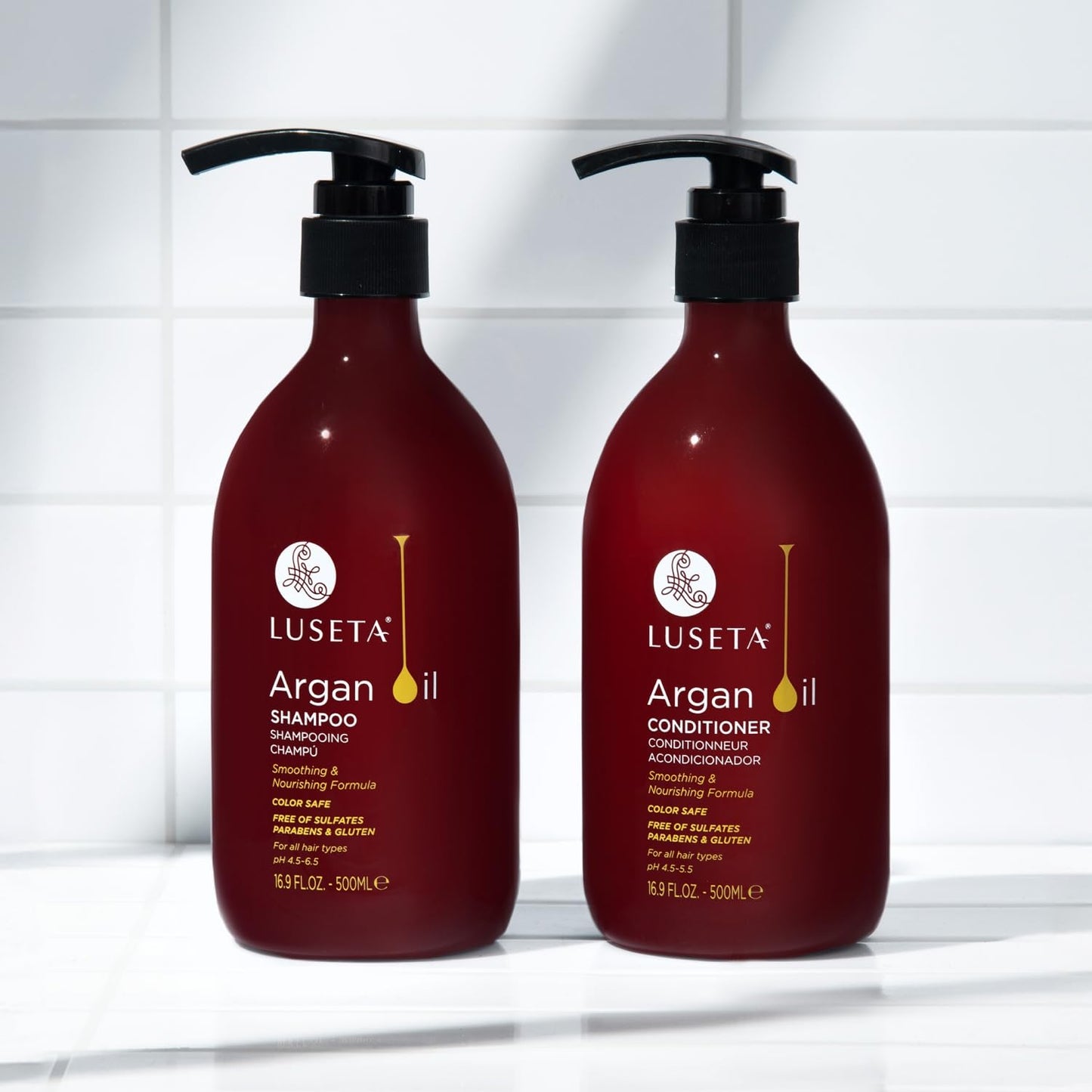 Luseta Argan Oil Shampoo and Conditioner Set Thickening for Thin & Dry Hair Smoothing & Nourishing Anti- Frizz for All Hair Types Sulfate Free for Men and Women 2 x16.9Fl Oz