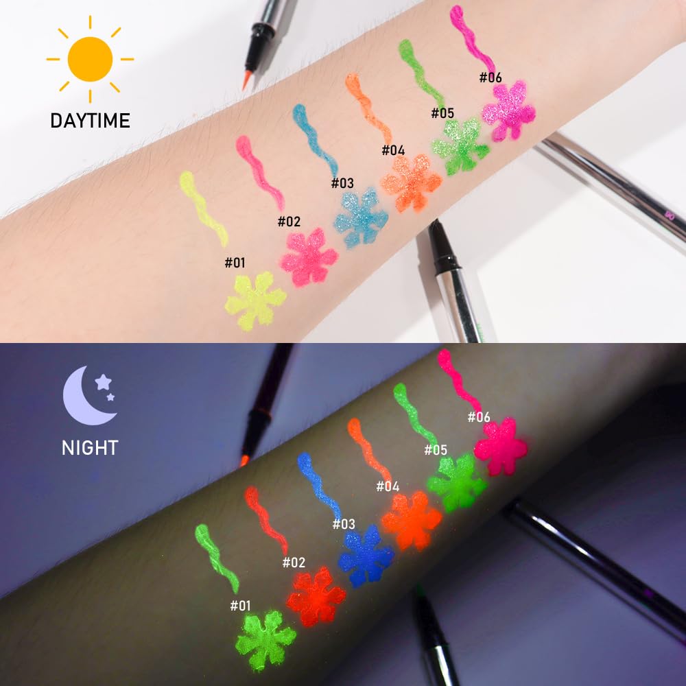 evpct Yellow Shimmer Eyeliner UV Neon Gel Eyeliner Pencil Makeup, Rainbow Halloween Colored Colorful Gel Eye Liner Pen Glow in Dark Makeup, Long Lasting Waterproof Eyeliners for Face Body Painting