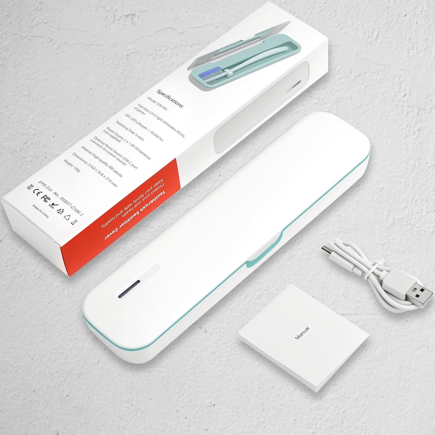 UV Toothbrush Sanitizer and Holder, Portable Travel Case and Cover, Toothbrush Cleaner Powered by AA Battery or USB-C, Fits Most Brushes