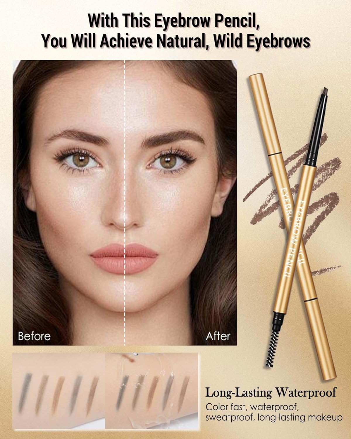 Eyebrow Pencil, 12Pcs Light Brown Ultra-Fine Retractable Eye Brow Pencil,Long-Lasting Waterproof Eyebrow Tint Pen Kit for Define Shape and Fill Brow,Thanksgiving Eye Makeup Gift Set for Women Girl-02