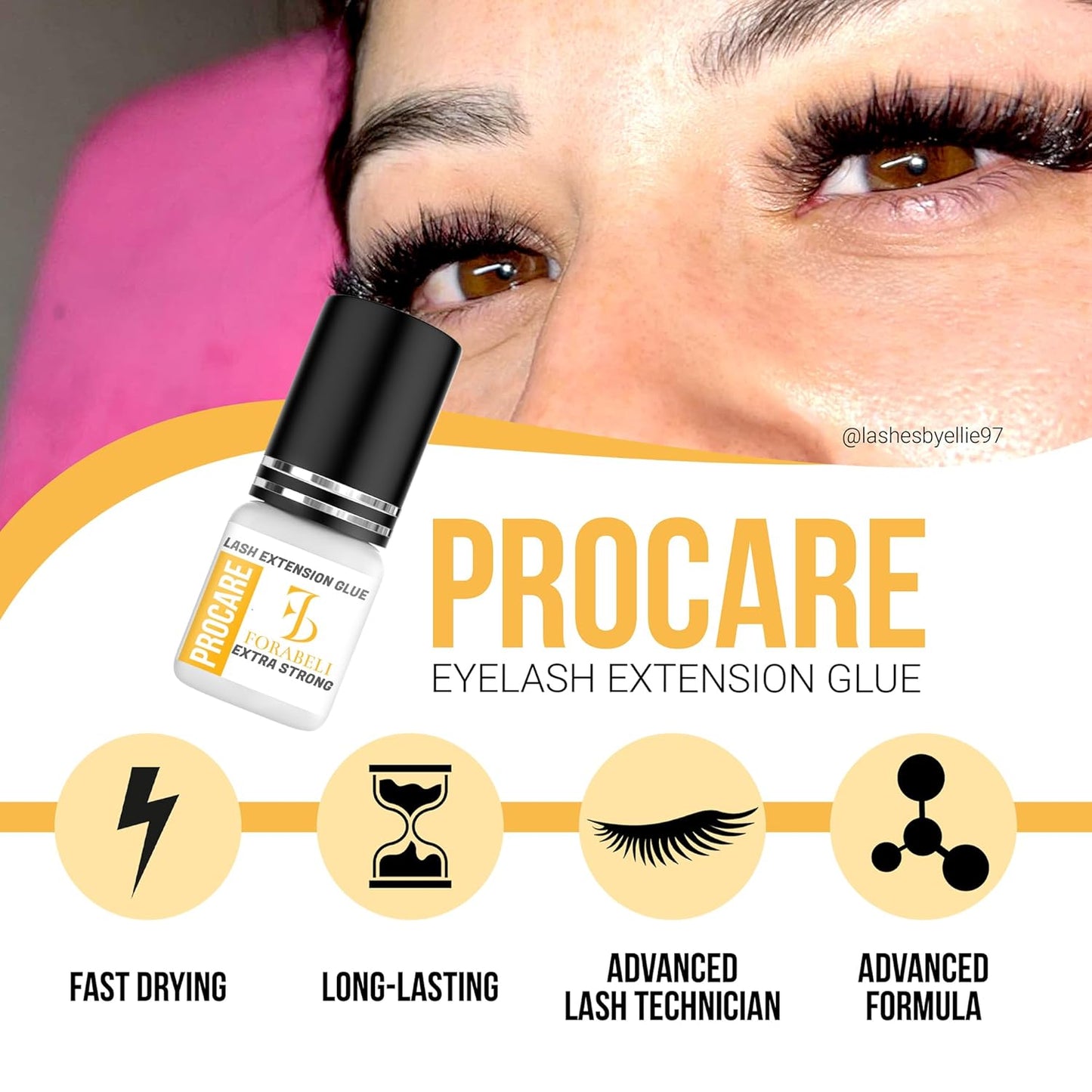 Forabeli Pro Care Lash Extension Glue, 1–2 Sec Fast Dry, 8 Week Retention, Advanced Bonding System, Professional Eyelash Extension Glue, Lash Adhesive for Eyelash Extensions