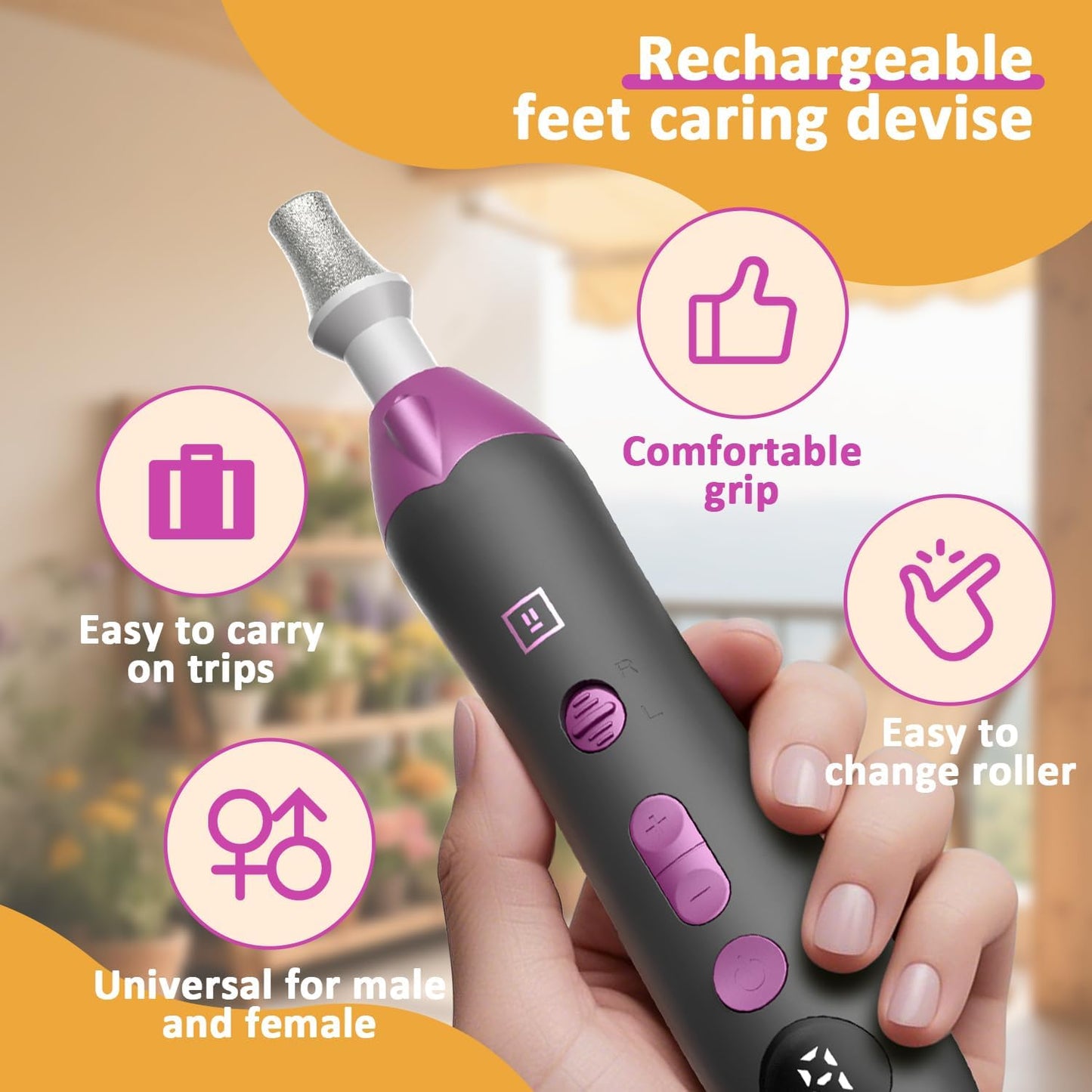 Callus Remover for Feet, Electric Foot Callus Remover - 8 Grinding Heads, 9 Speeds, Rechargeable Foot File - Professional Pedicure Tool for Hard Skin, Calluses & Cracked Feet