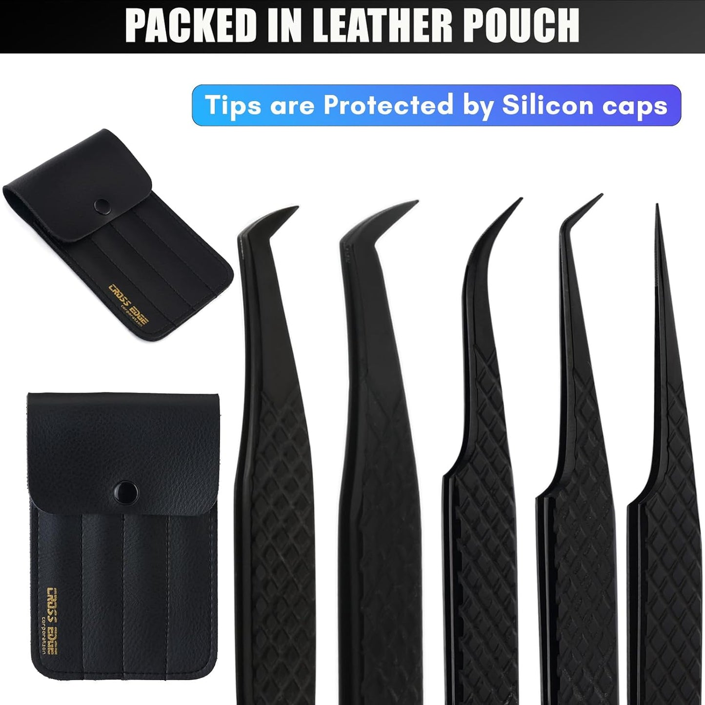 Fiber Tip Lash Tweezers Eyelash Extension Tweezers for Lash Extensions Precision Boot Volume Lash Tweezers Japanese Steel Curved Isolation Tweezer Set fiber grip tweezers (Black, 5pcs)