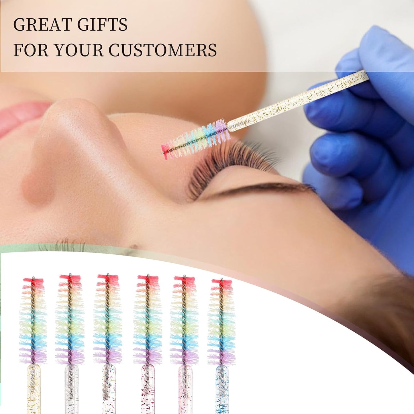 300PCS Disposable Mascara Wands Spoolie Brush Crystal Eyebrow Brushes Eyelash Extension Applicator Makeup Kits.myaokue-up (Rainbow Heads 6 Color Mix)