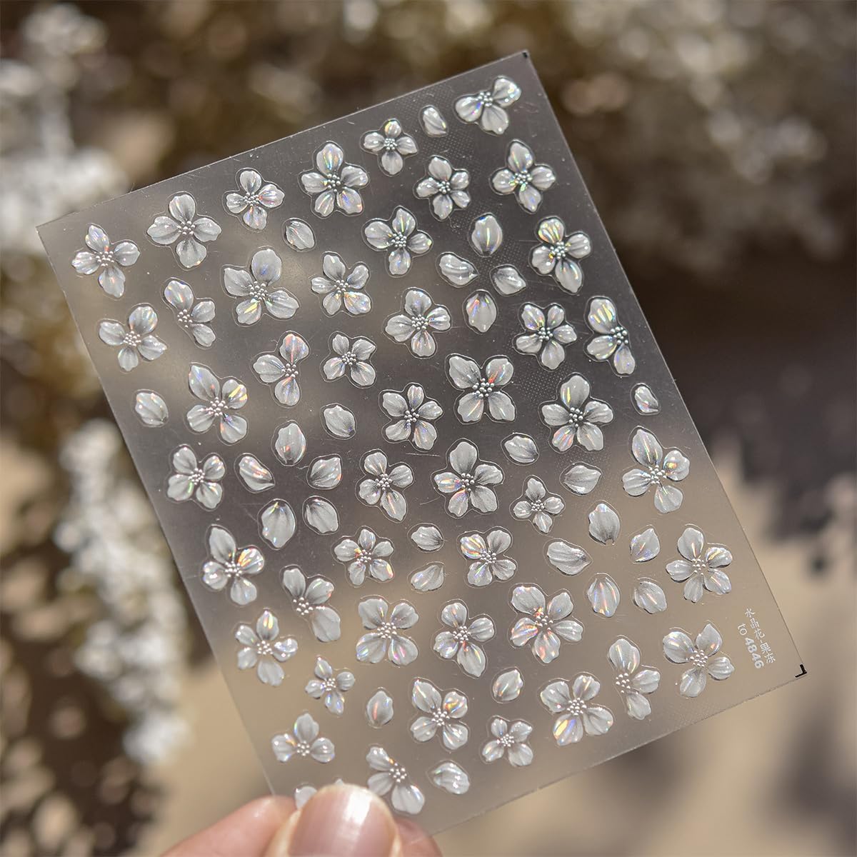 Flower Nail Stickers for Nail Art White Magnolia Petals Wedding Nails Design 3D Nail Art Stickers Decals Shiny Shell Light Crystal Flowers Stickers for Nails Summer DIY Manicure Decorations 1Pcs