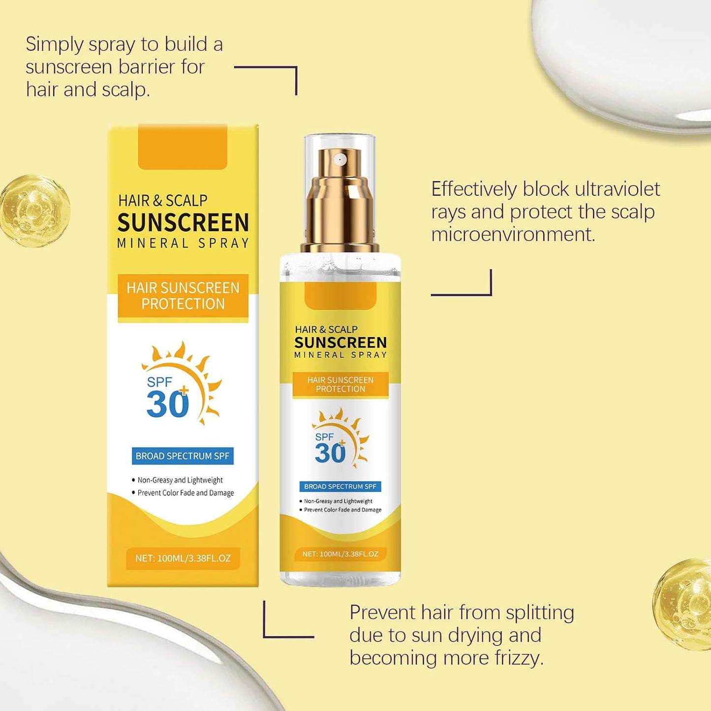Ultimate Hair and Scalp Sunscreen Spray SPF 30 PA++ Oil Control Lightweight Breathable for All Hair Colors and Types.