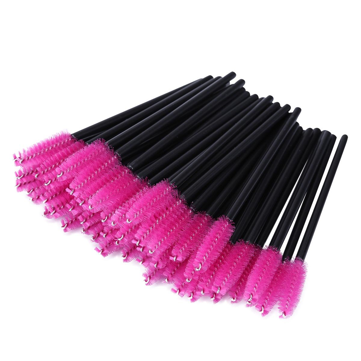 BTYMS 100 Pcs Disposable Eyelash Brush Mascara Applicator Lash Wand Eyebrow Spoolie for Extension - Pink