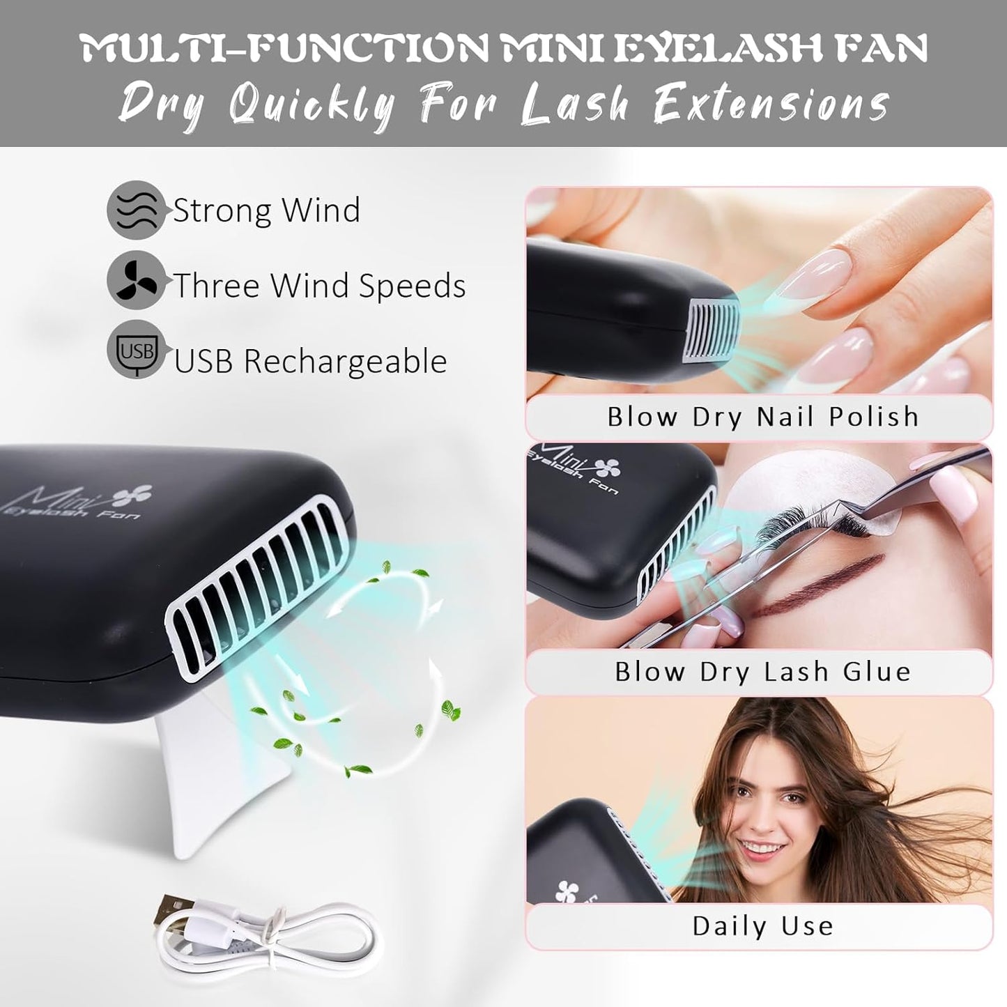 EMEDA Lash Shampoo Kit Cleaning Bath - Eyeash Cleanser for Extensions, USB Mini Portable Fan Brush Wash Bottle, Oil Free Lash Foam Safe for Natural Eyelash Shampoo for Extensions