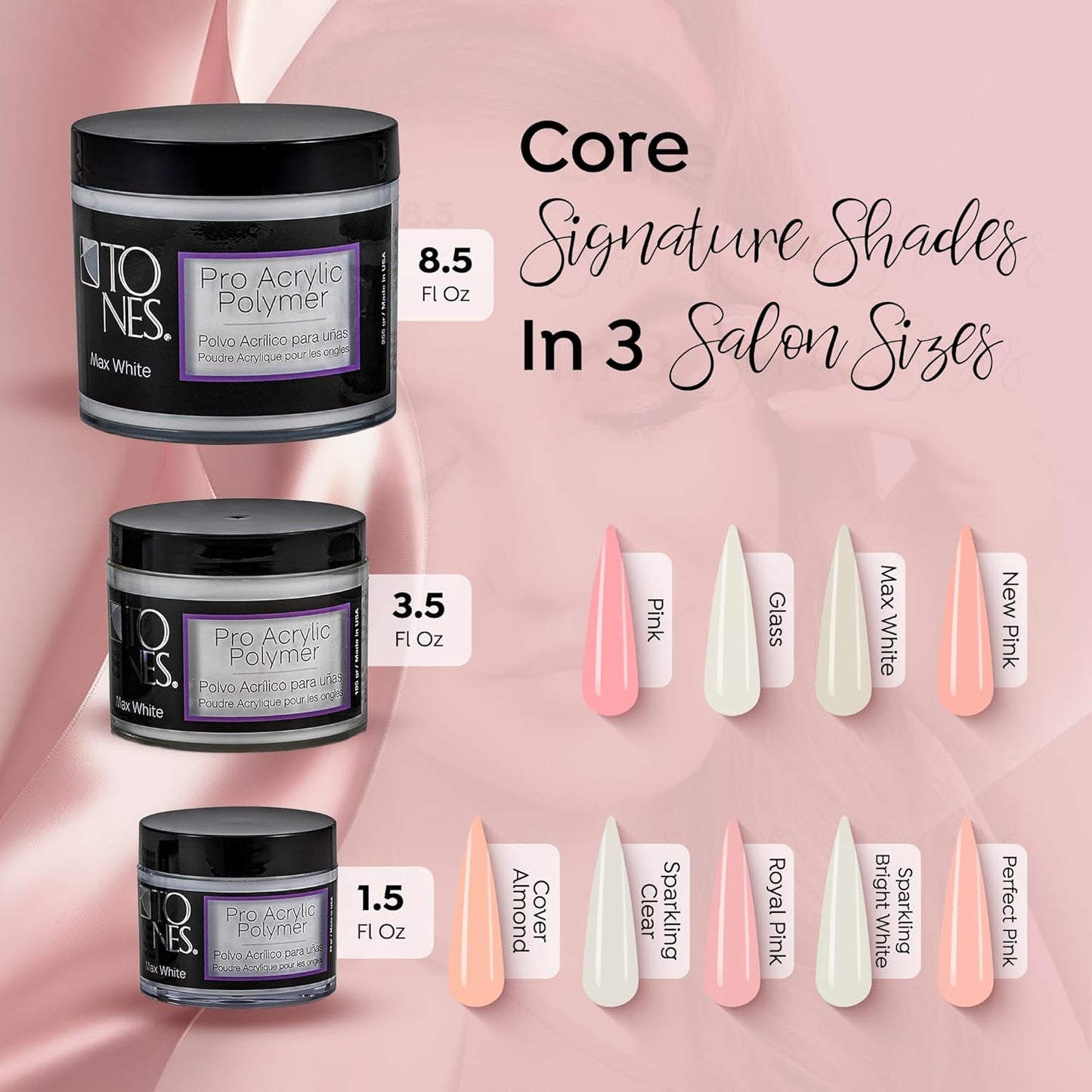 Tones Pro Acrylic Nail Powder, Max White (Creamy, Soft Off-White), (1.5 Fl Oz) - Long-Lasting & Non-Yellowing Polymer for Salon Quality Nail Extensions & 3D Art