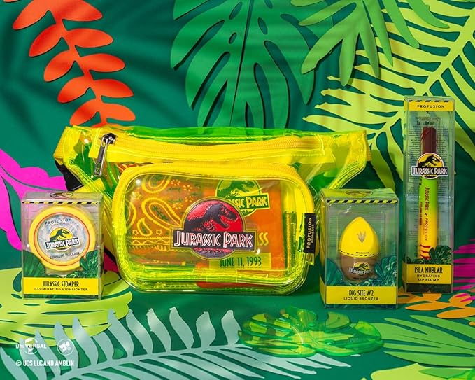 Profusion Cosmetics Jurassic Park Adventure Beauty Set - Experience the Thrills with the Jurassic Park Visitor Set - Face & Body Glow Gems, Chrome Liner, Collectors' Pass & Beauty Headband