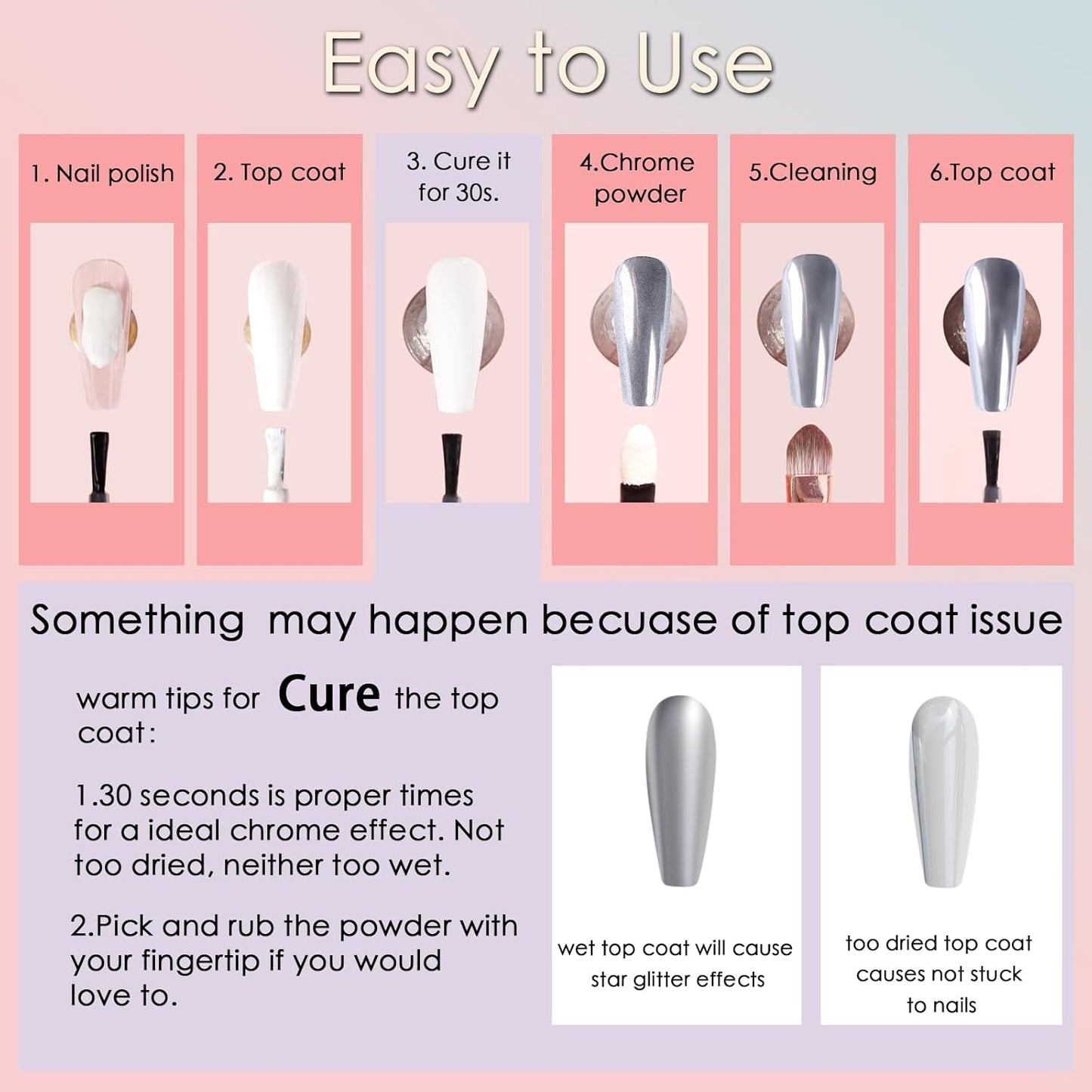 Allstarry Gold and Silver Chrome Nail Powder, 4 Colors Metallic Effect Mirror Chrome Powder Pigment Holographic Manicure Pigment Gold Siver Pink Chrome Nail Glitter