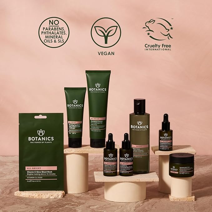 Botanics Glow Toner for Face - Enriched with Hibiscus AHA Exfoliant & Soap Bark - Non-Drying - Vegan and Cruelty-Free Face Toner for Women & Men (8.4 Fl Oz)