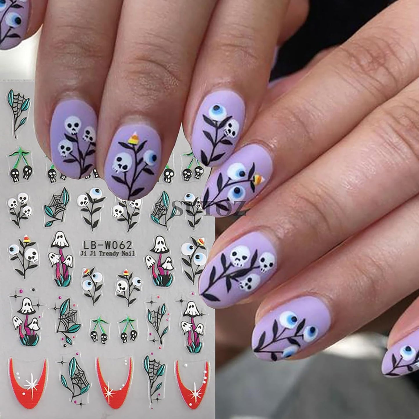 Ghost Nail Stickers 5D Embossed Halloween Nail Decals 5PCS Self-Adhesive Flower Spider Web Ghost Skull Nail Design Sticker Gothic Nail Art Supplies Accessories Cute Spooky Nail Art Stickers for Women