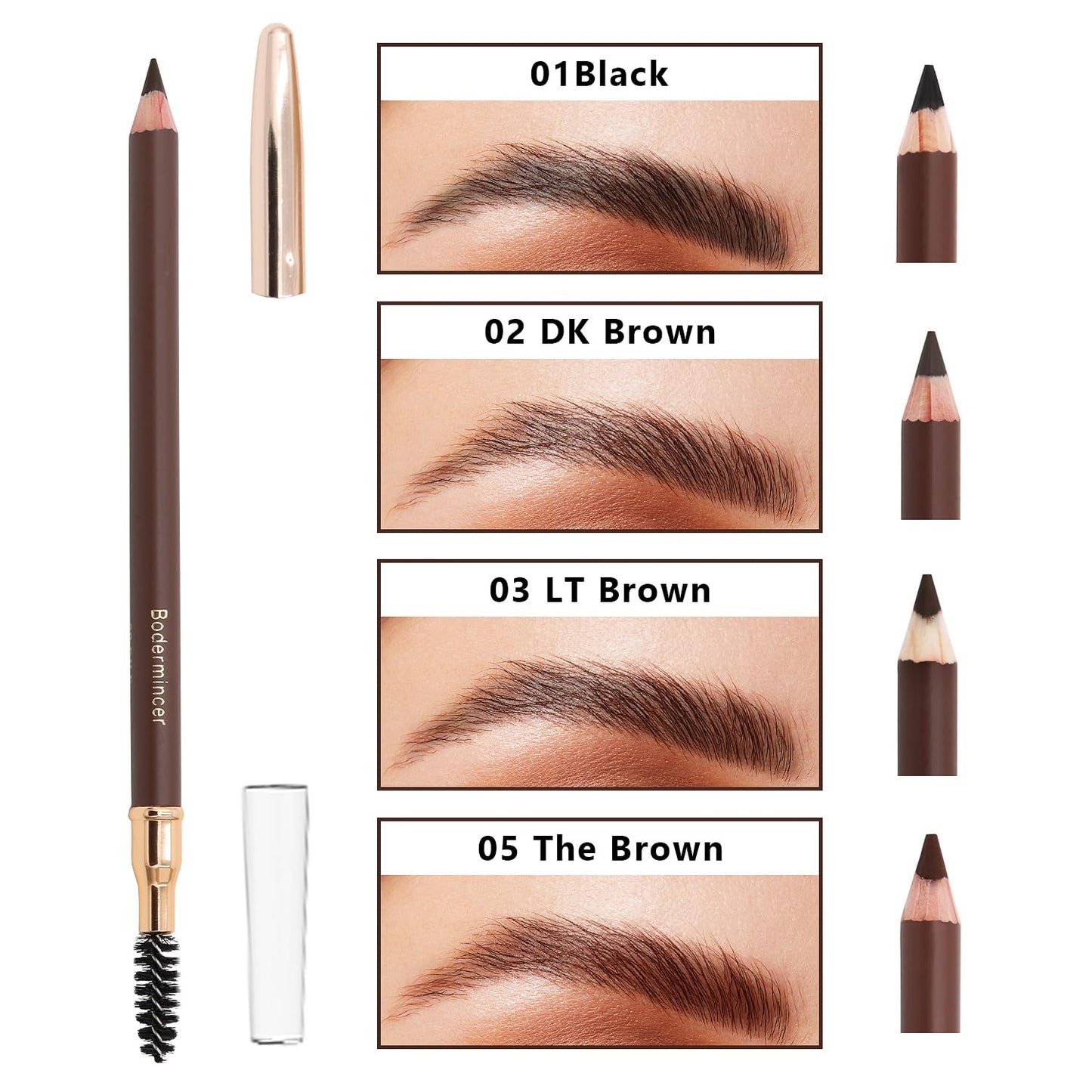 Eyebrow Pencil Longlasting Waterproof Durable Automaric Liner Eyebrow 5 Colors to Choose (5pcs, 1# Black)