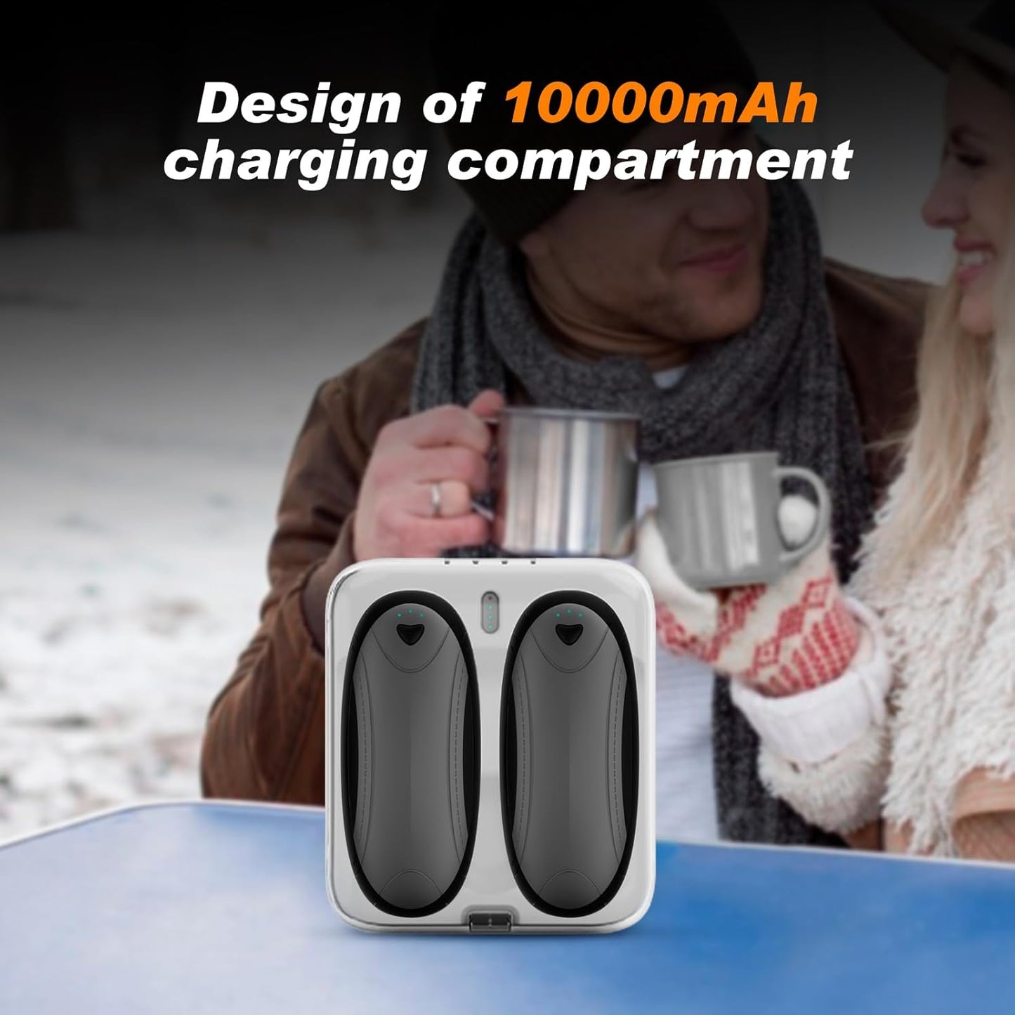 Hand Warmers 2 Pack with 10000mAh Charging Box,Portable Pocket Heater,24Hrs Long Safe Heat,Outdoor, Travel, Golf, Hunting, Camping,Gifts for Men Women