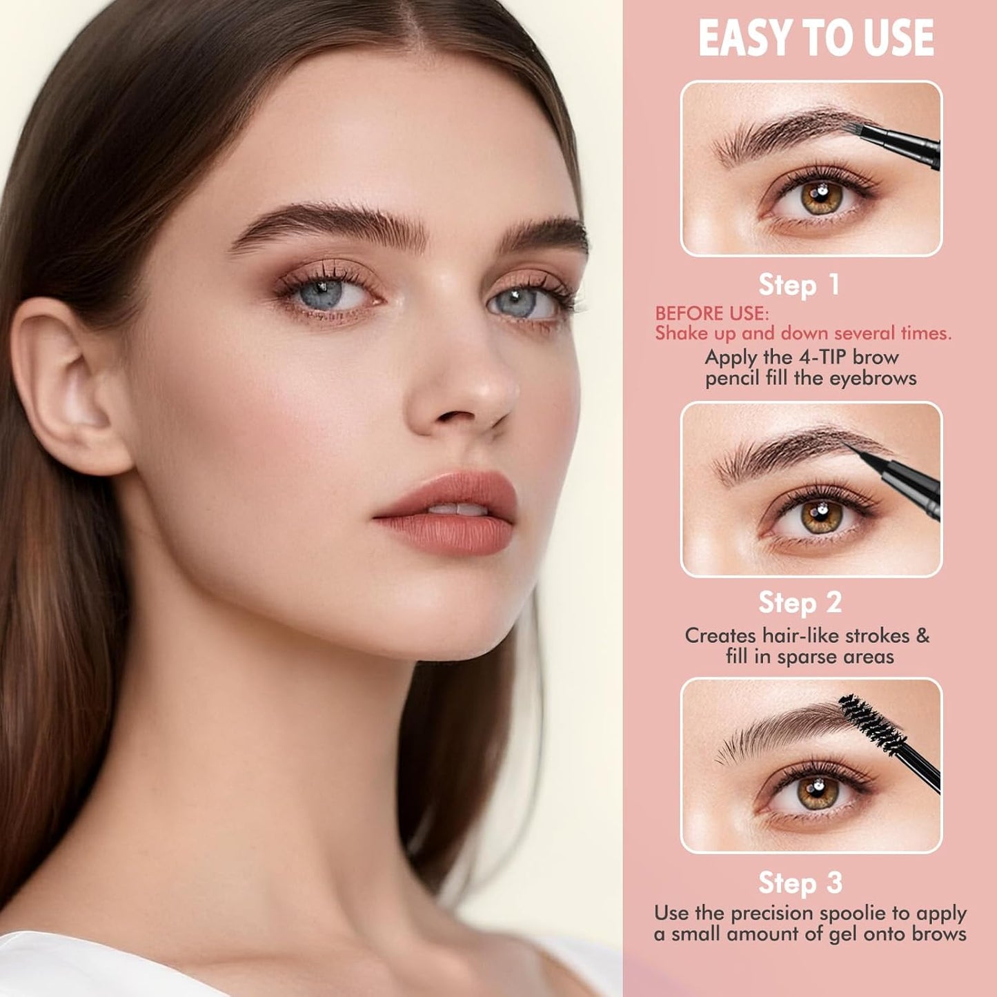 Eyebrow Pen Kit, with Microblading Eyebrow Pen, Eyebrow Gel, Eyeliner, Eyebrow Brush, Eyebrow Pencils for Women, Waterproof, Smudge Proof, Long Lasting Makeup Formula - Ebony