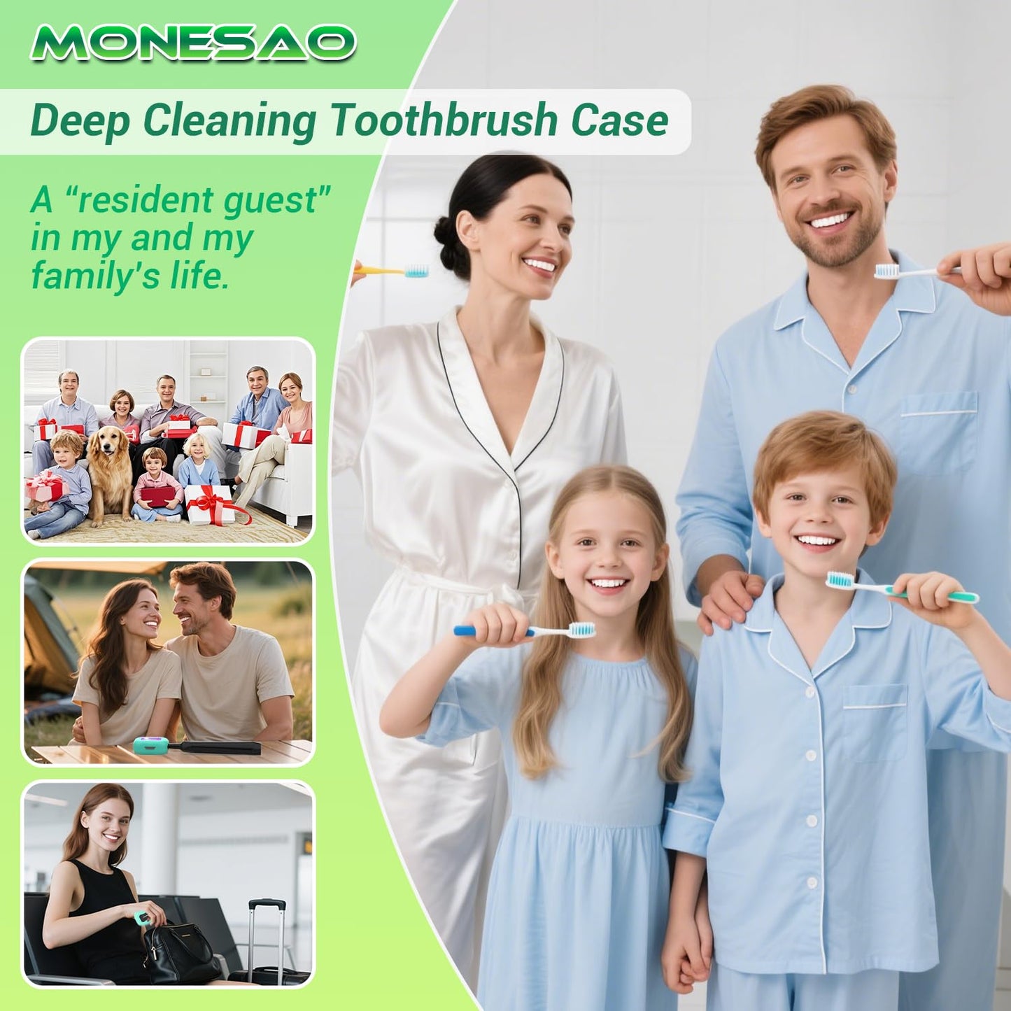 MONESAO Toothbrush Sanitizer Case, Toothbrush Covers with Holder, Rechargeable Travel Home Toothbrush And Holder, Cleaner Case for All Electric And Manual Toothbrushes (Blue)