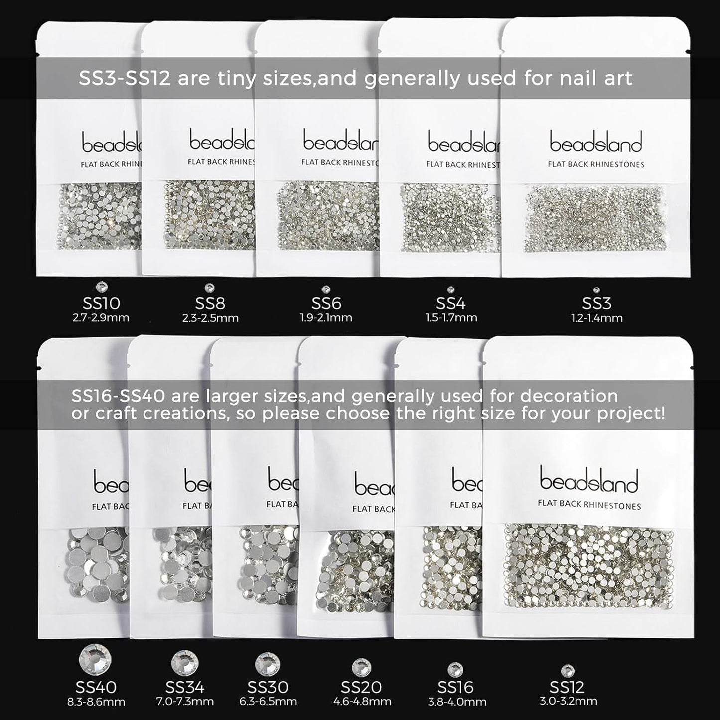 beadsland Flat Back Crystal Rhinestones Round Gems for Nail Art and Craft Glue Fix, CrystalAB (4.6-4.8mm) SS20/1440pcs