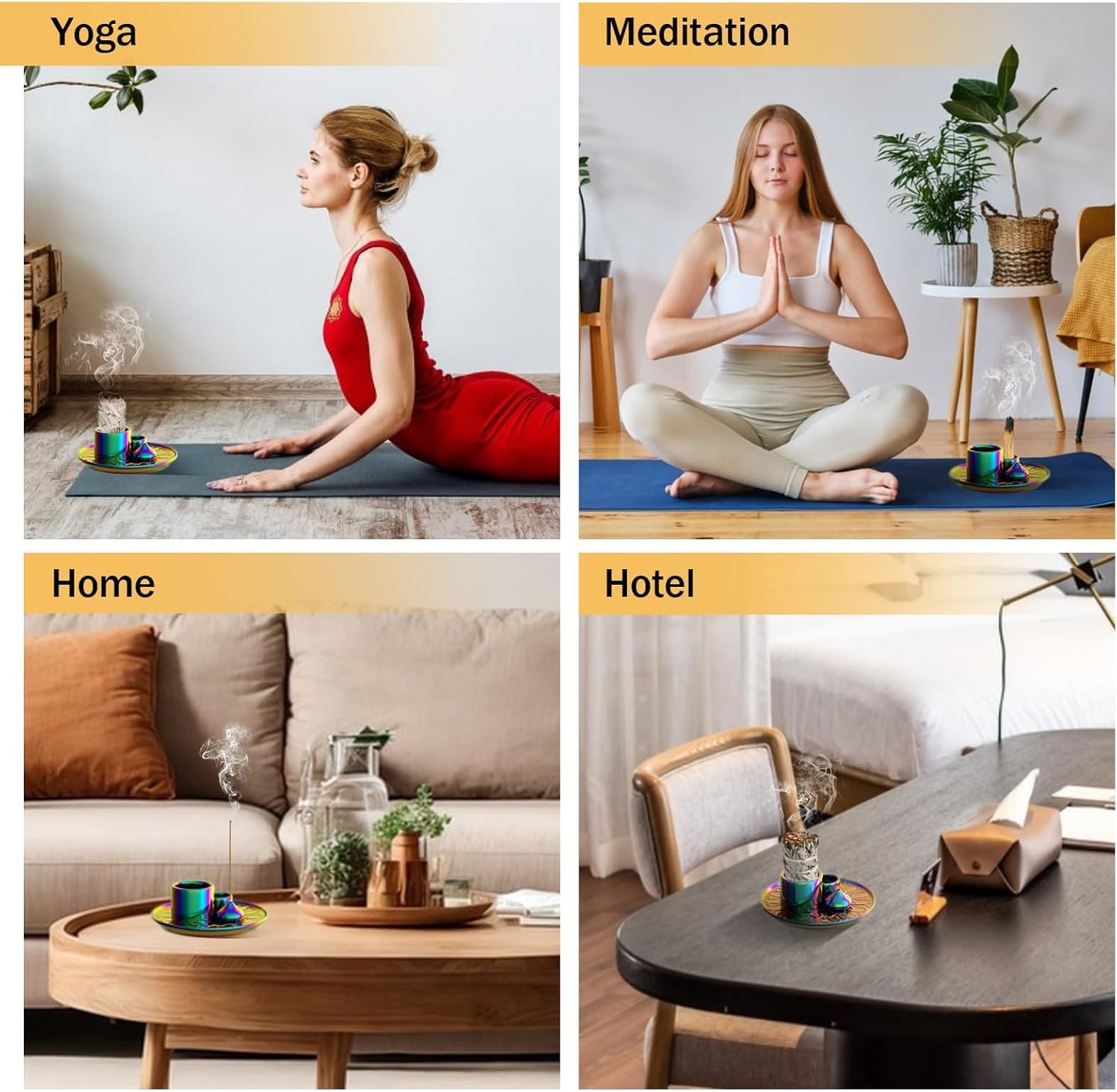 Palo Santo Holder - 4 in 1 Incense & Candle Holder - Ceramic Incense Holder Ash Catcher Tray for Meditation Room - Easy to Clean