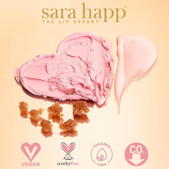 sara happ Sweet Clay Mask + Vanilla Bean Sugar Scrub Lip Duo, Exfoliating and Moisturizing Lip Treatments for Dry and Flaky Lips, Vegan (0.47 ounce and 0.5 ounce jars)