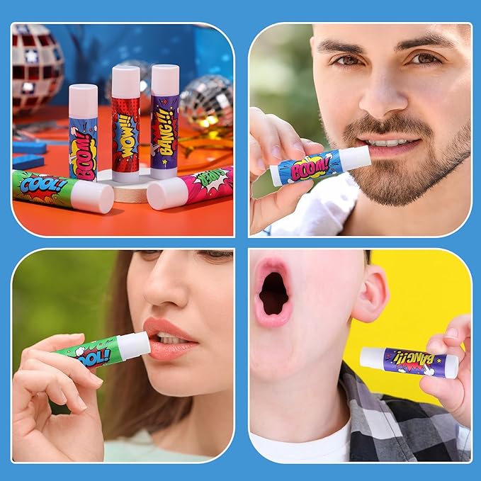 100 Pcs Hero Party Favors Lip Balms Bulk for Kids Birthday Party Moisturizing Lip Balm for Hero Themed Celebration Gifts Lip Care Products for Classroom Rewards Favor Party Supplies