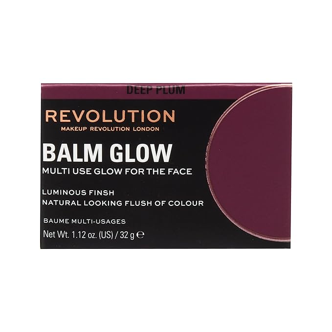 Revolution, Balm Glow, Multi-Use Balm for Cheeks, Eyes & Lips, Buildable Formula, Dewy Finish, Deep Plum, 1.12 Oz.