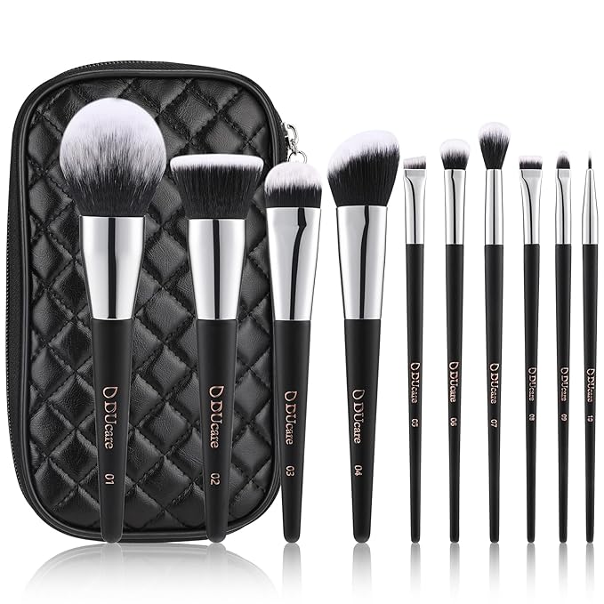DUcare Makeup Brushes with Case 10Pcs Travel Makeup Brushset Women Gift Premium Synthetic Kabuki Foundation Blending Brush Face Powder Blush Concealers Eye Shadows with bag