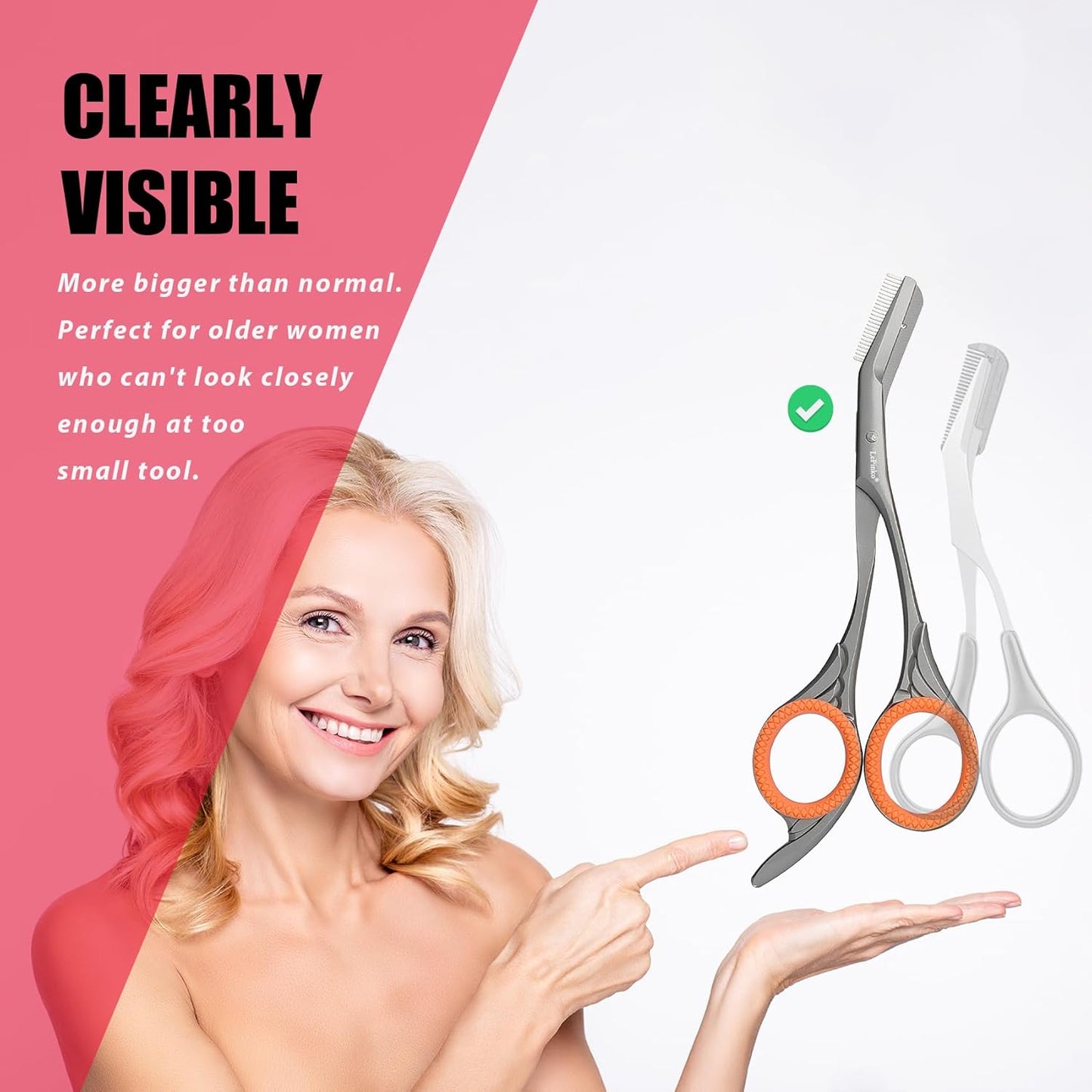 LePinko Eyebrow Trimming Scissors with Combs, Gifts For Men Women Stocking Stuffers, Gray