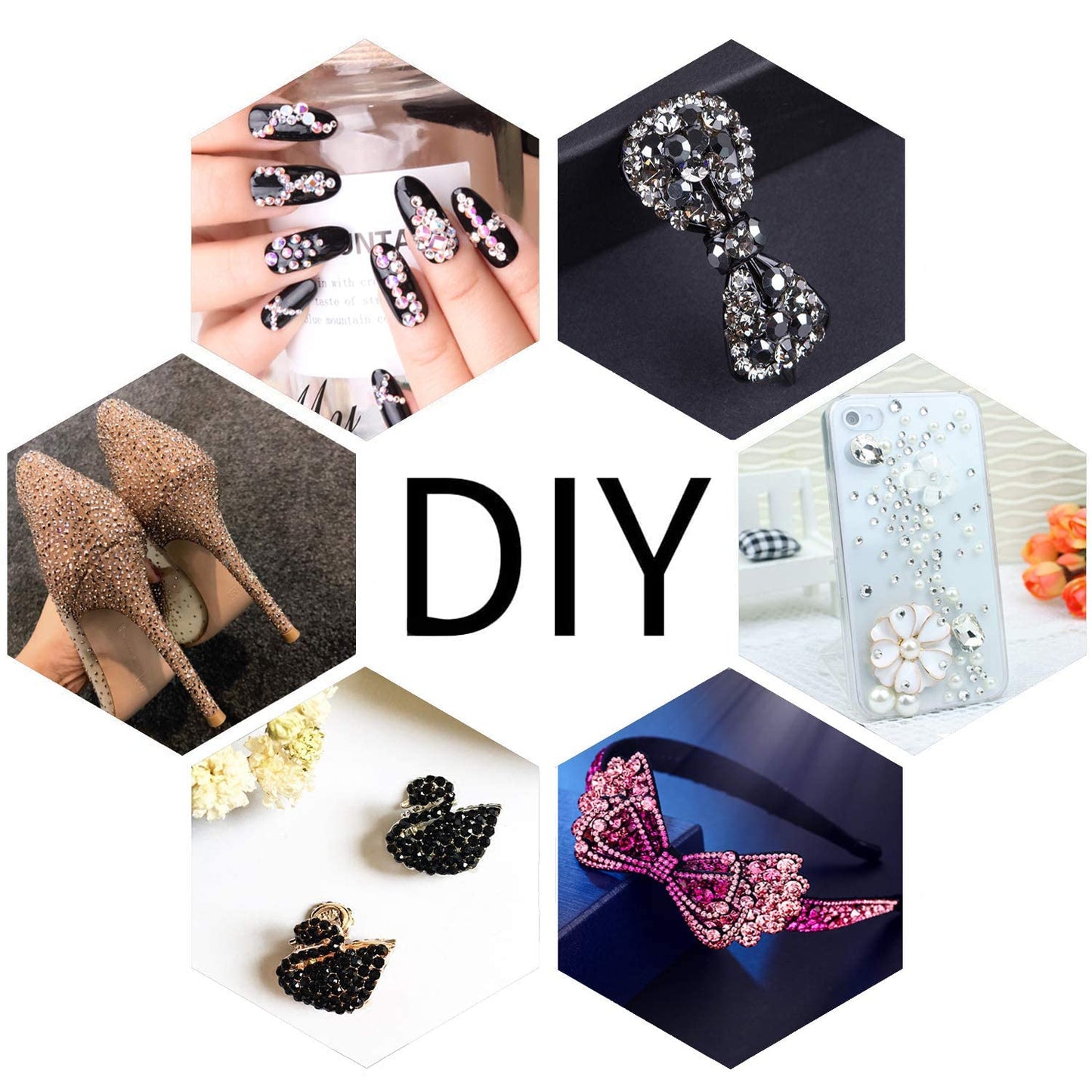 LPBeads 6000 Pieces Citrine and Champagne Non Hotfix Rhinestones 6 Sizes Round Crystal Glass Flat Back Rhinestones with Tweezers and Picking Pen for Nail Art Crafts Clothes Bags DIY