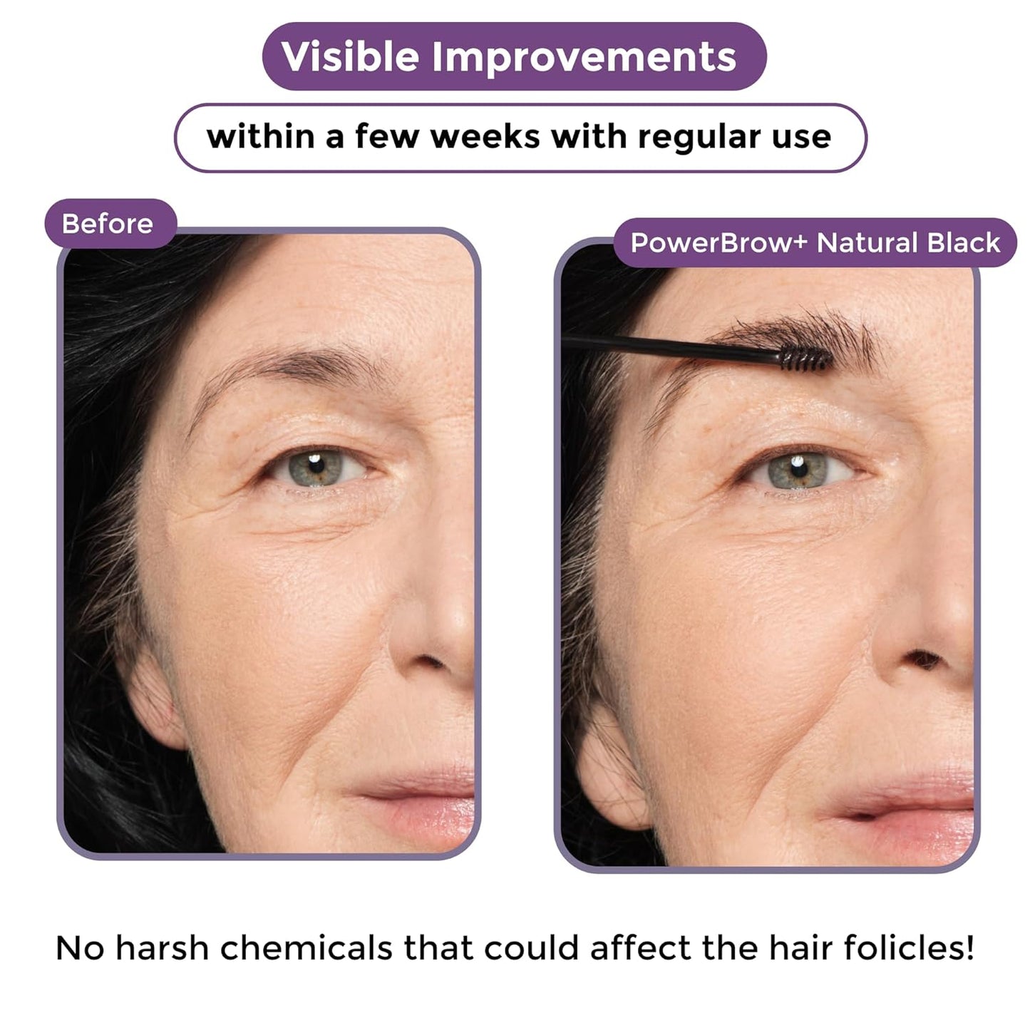 PowerBrow+ Tinted Eyebrow Gel For Older Women - Defines, Fills, Thickens Brows - 2-in-1 Formula - Natural Color, Quick Fixing, Long-Lasting - Hypoallergenic Dark Brown (Espresso)