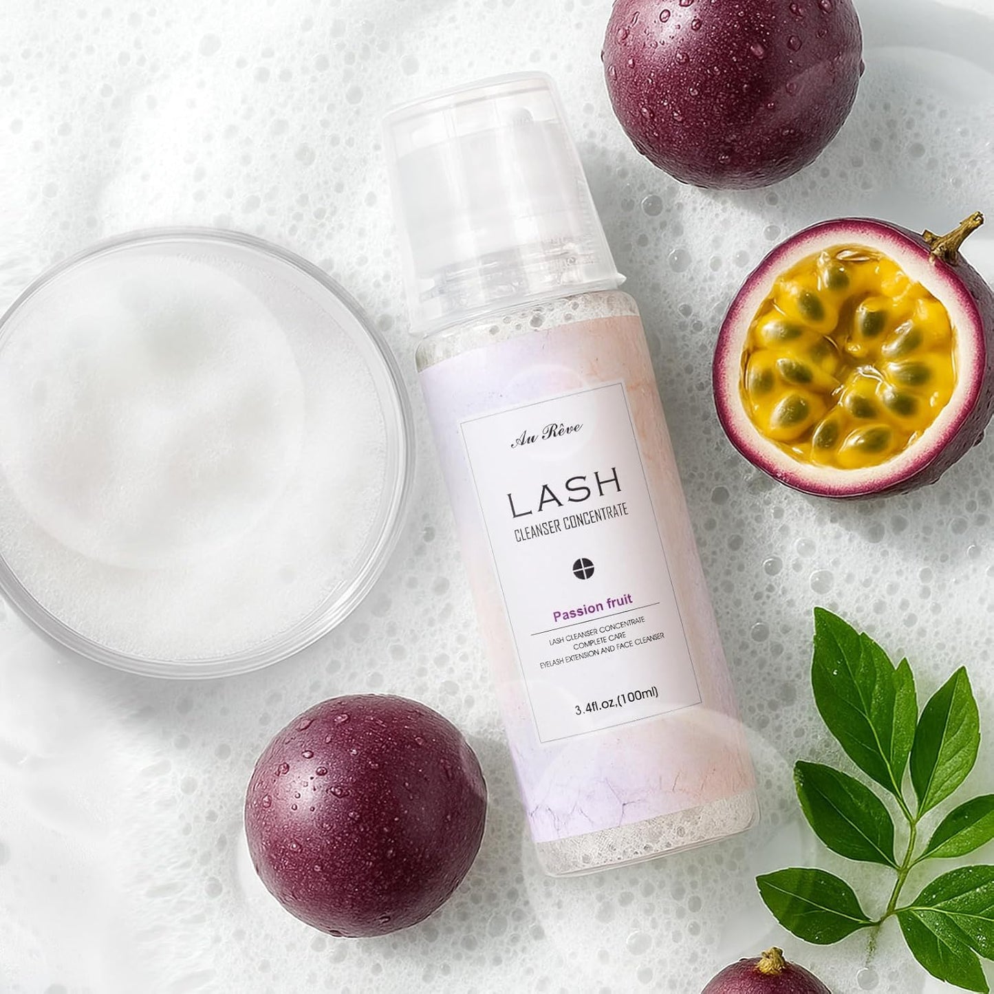 Lash Shampoo Concentrate 100ml Lash Extension Cleanser Oil-Free Eyelash Extension Shampoo with Salon Home Care -Makes 20 Bottles 60ml Eyelash Cleaner,Passion fruit