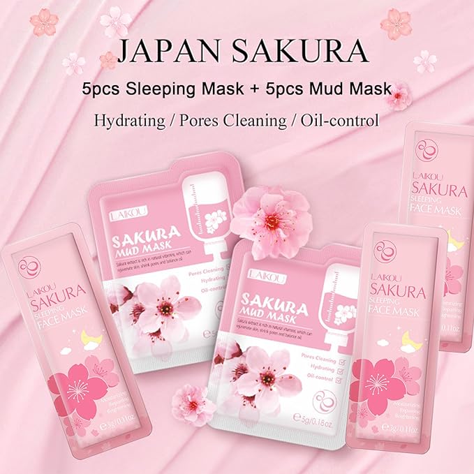 Skincare Set for Teenage Girls, Japan-Sakura Skin Care Products Set, Skin Care Sets & Kits, Cleanser, Toner, Serum, Cream, Sleep Mask,Eye Mask,Mud Mask,Lip Mask Beauty Products Daily Face Care 24PCS
