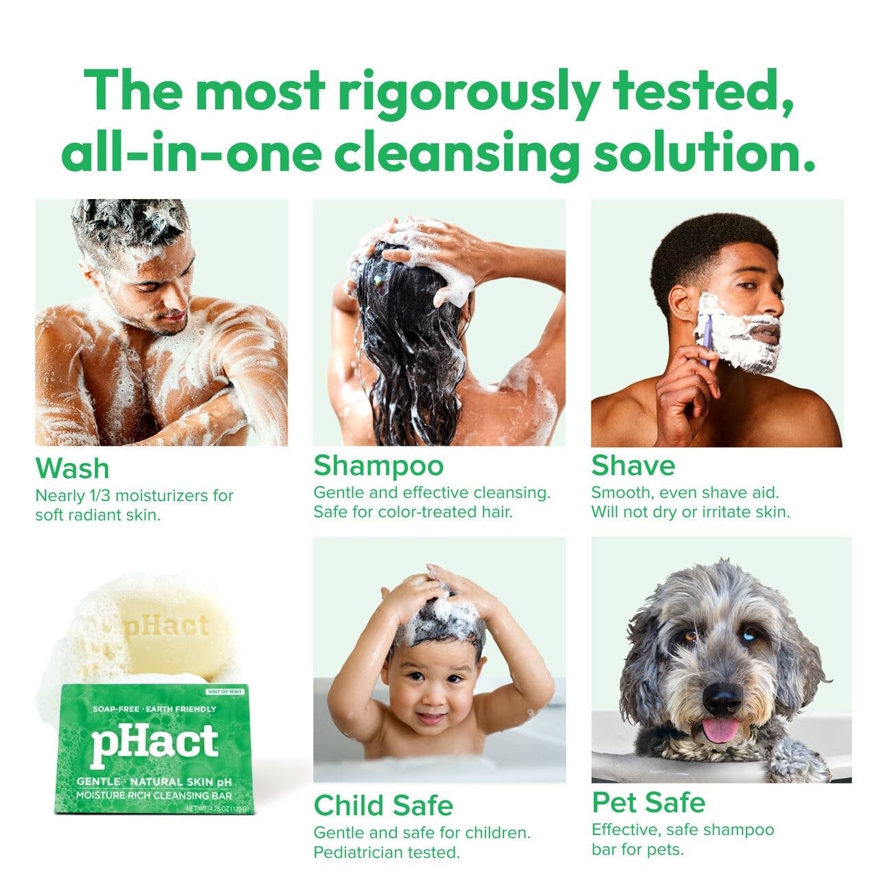 ANDREW LESSMAN pHact Moisture-Rich, Soap-Free Cleansing Bar Hint of Mint. Natural Skin pH. All Skin Types - Even Sensitive Skin. Hypoallergenic. Dermatologist Tested. 3 Pack 4.25 oz each