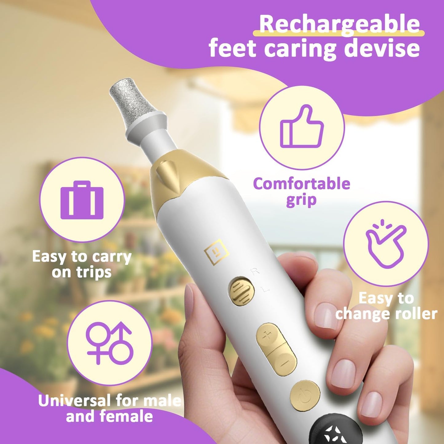 Callus Remover for Feet, Electric Foot Callus Remover - 8 Grinding Heads, 9 Speeds, Rechargeable Foot File - Professional Pedicure Tool for Hard Skin, Calluses & Cracked Feet