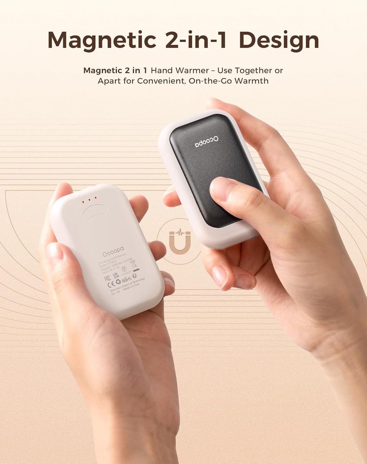 OCOOPA AI Magnetic Hand Warmers Rechargeable 2 Pack, 5000mAh Ultra-Thin Electric Glove Heater Handwarmer,UL Certified, Men Women Gifts for Christmas,Birthday,Winter Essentials,UT4 Young